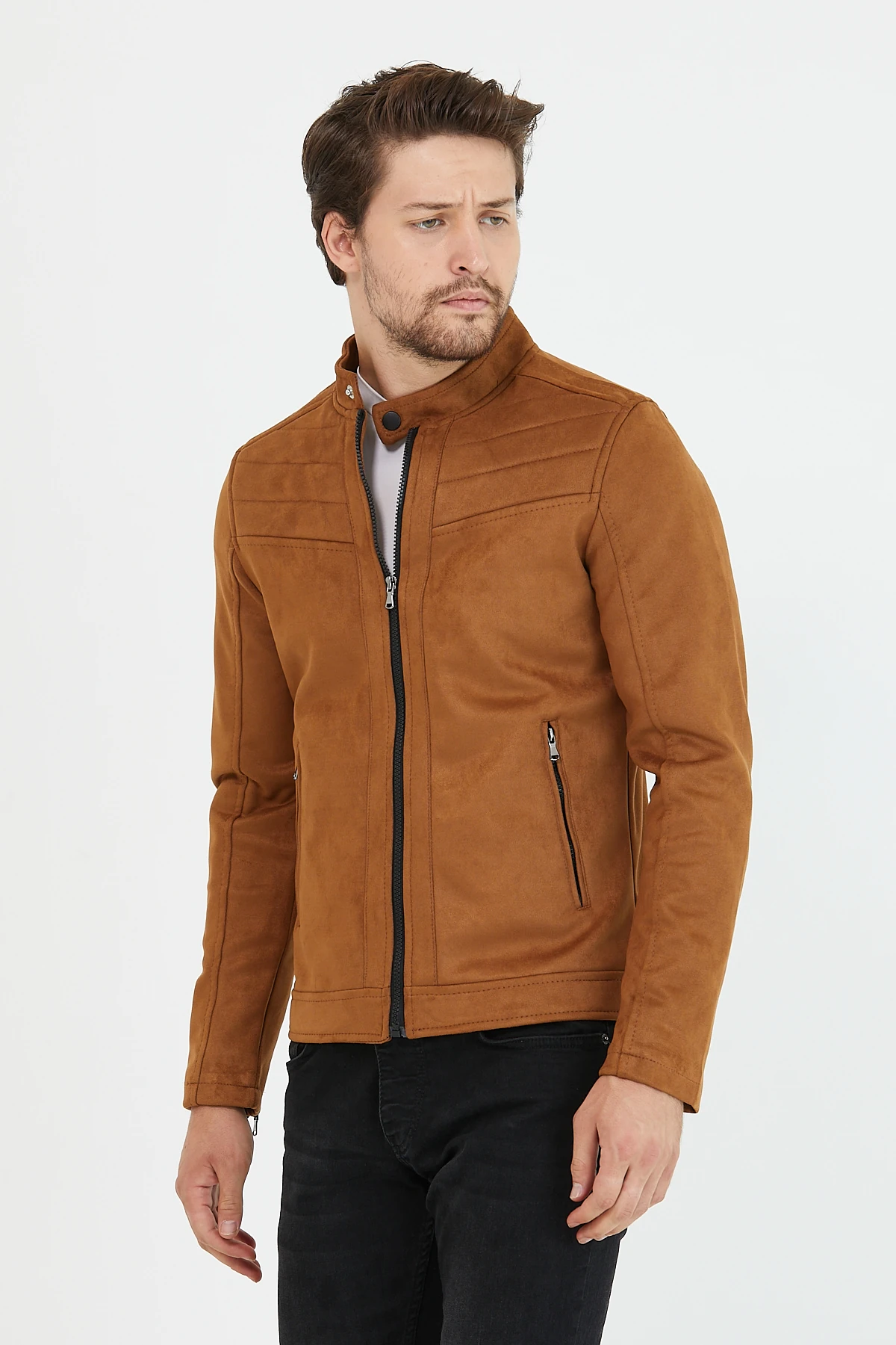 Erkek Yeni Sezon Dar Kesim Süet Ceket & Mont - Taba