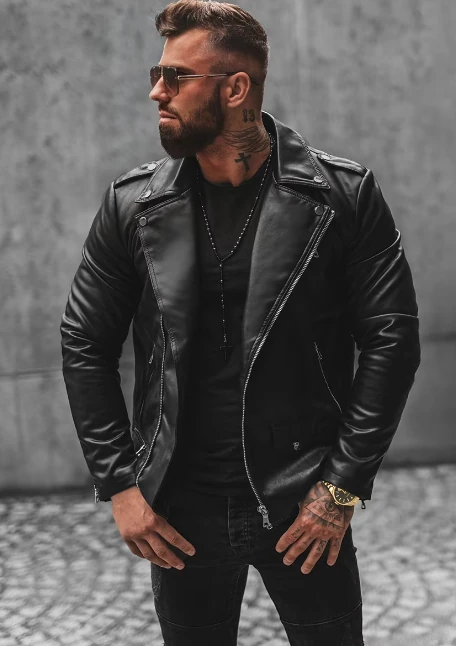 Erkek Yeni Sezon Çapraz Fermuarlı Deri Ceket Mont