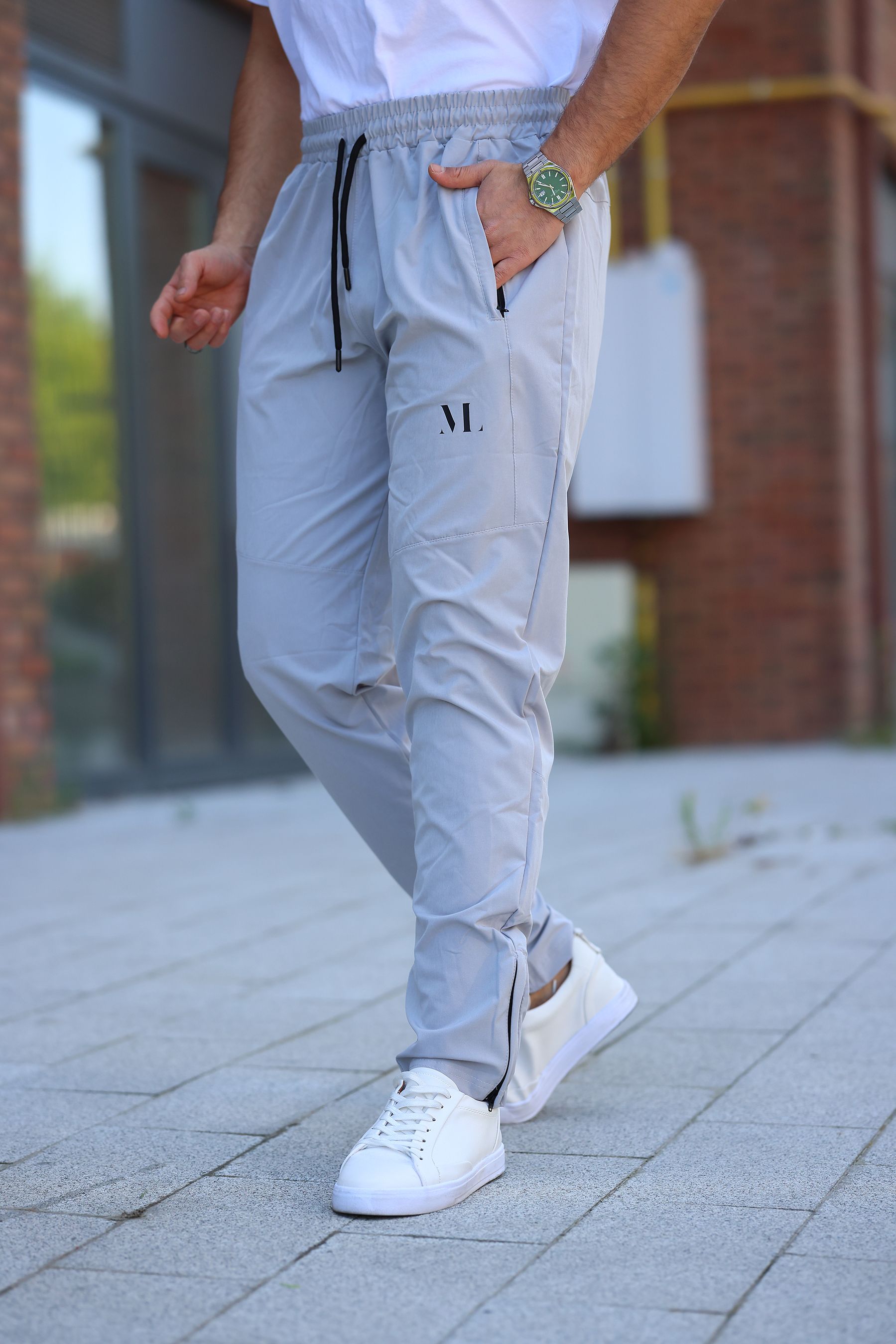 Mero Life Erkek Baggy Eşofman Altı Fermuarlı Paça Kaliteli Paraşüt Kumaş - AÇIK GRİ