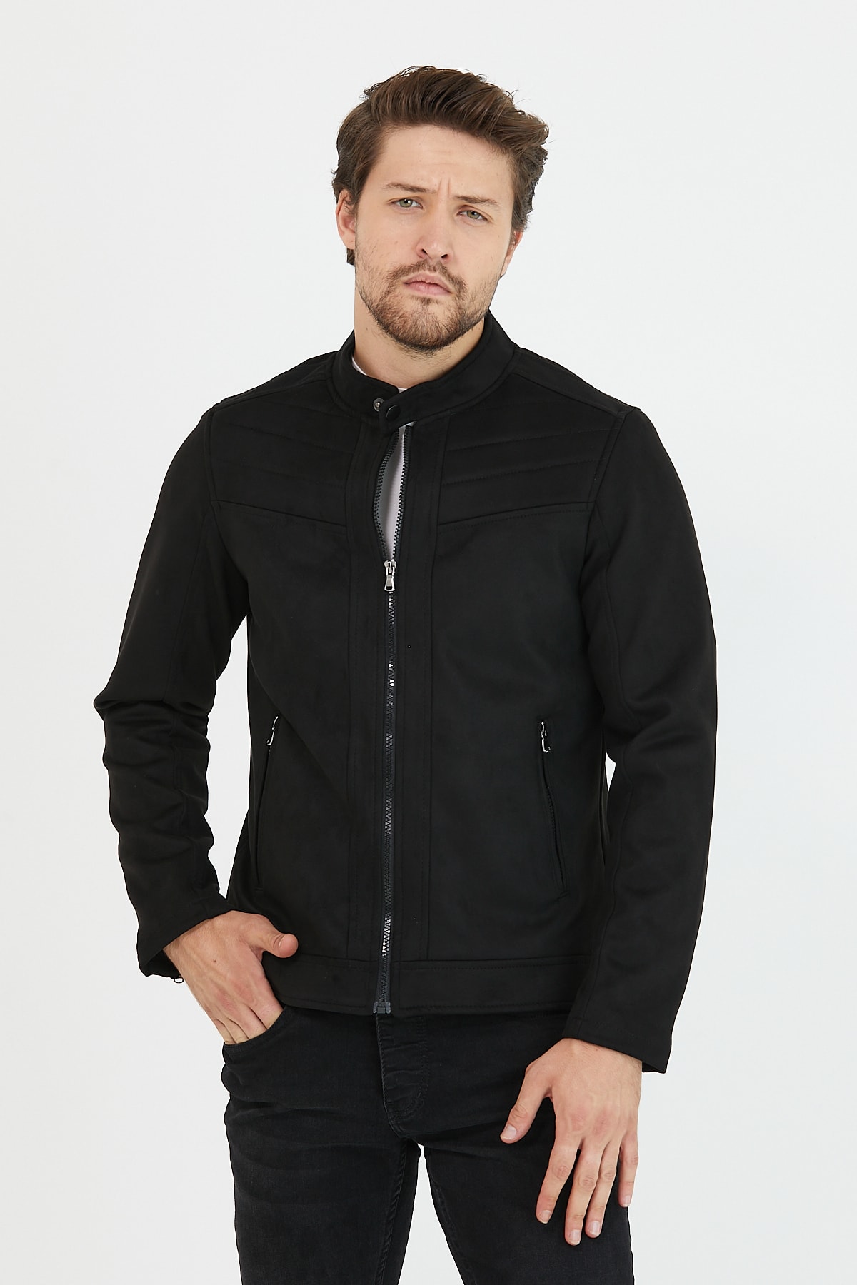 Erkek Yeni Sezon Dar Kesim Süet Ceket & Mont - Siyah