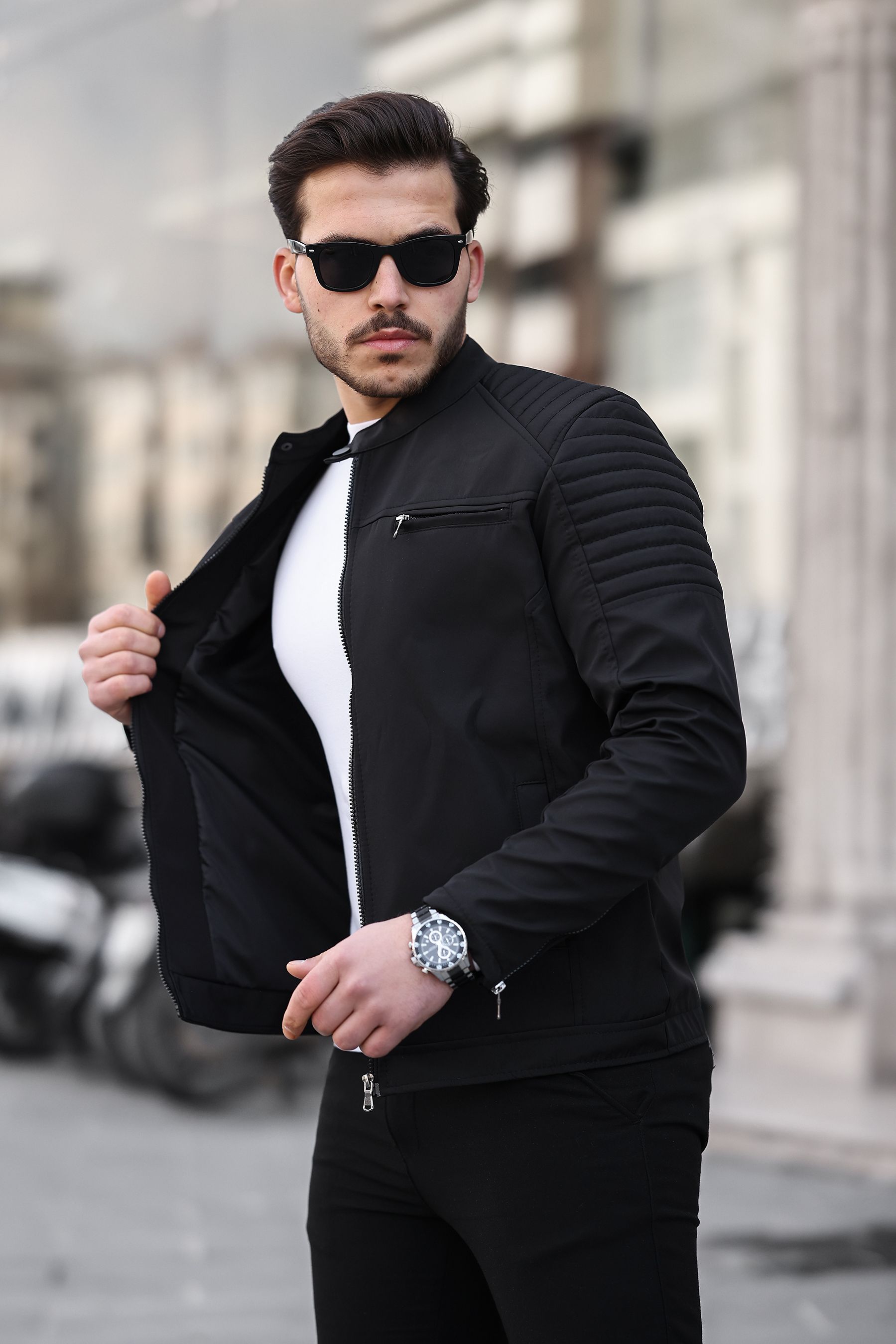 Mero Life Erkek Su ve Rüzgar Geçirmez Slim Fit Astarlı Mevsimlik Mont - Siyah