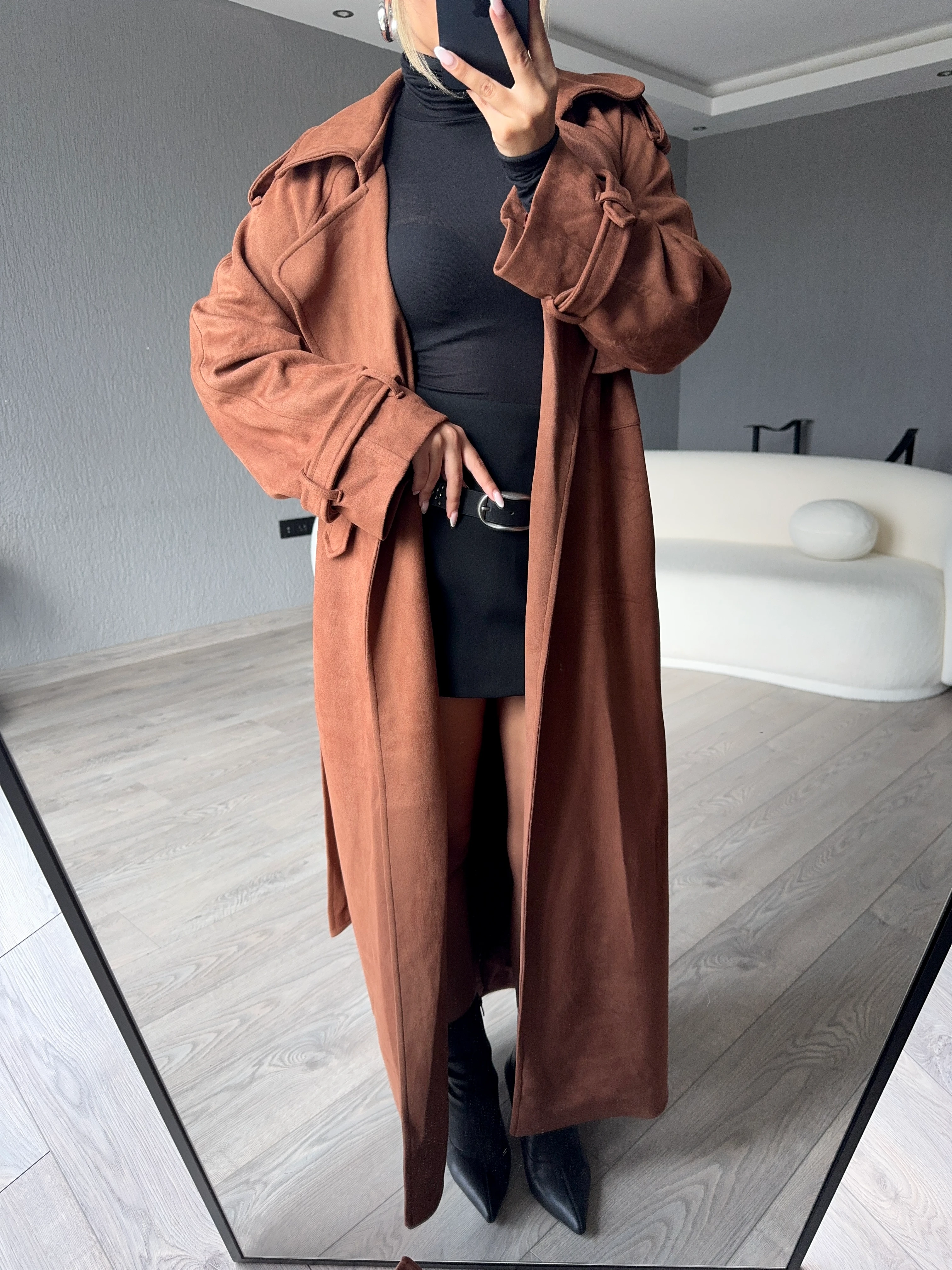 KUŞAKLI SÜET TRENÇKOT