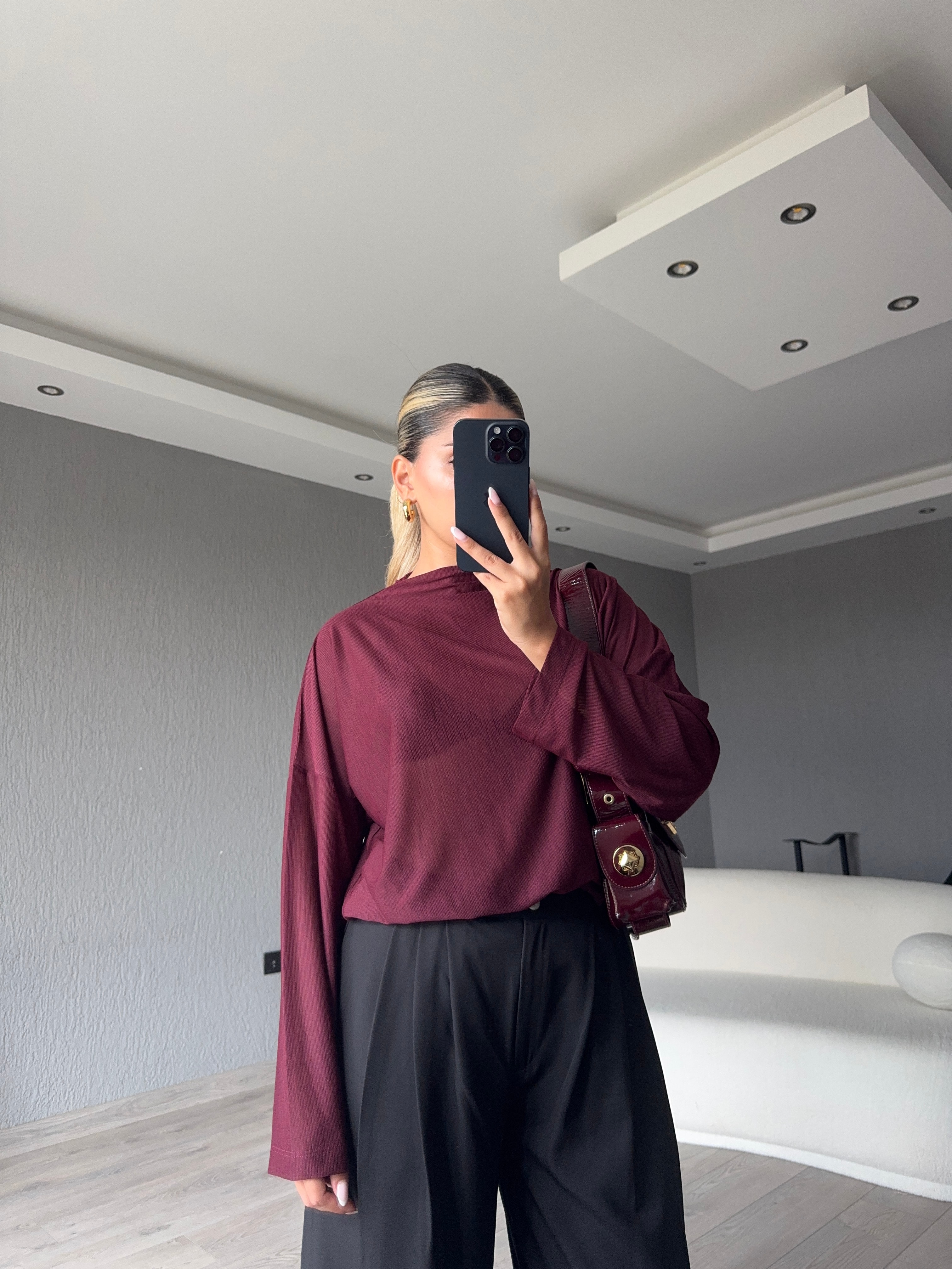 OVERSİZE TRANSPARAN BLUZ  - Bordo
