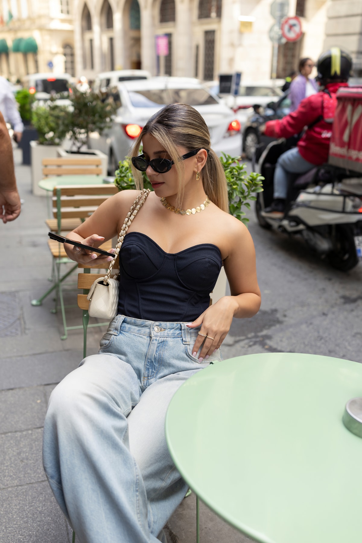 LACİVERT ÇİZGİLİ CROP BUSTİYER