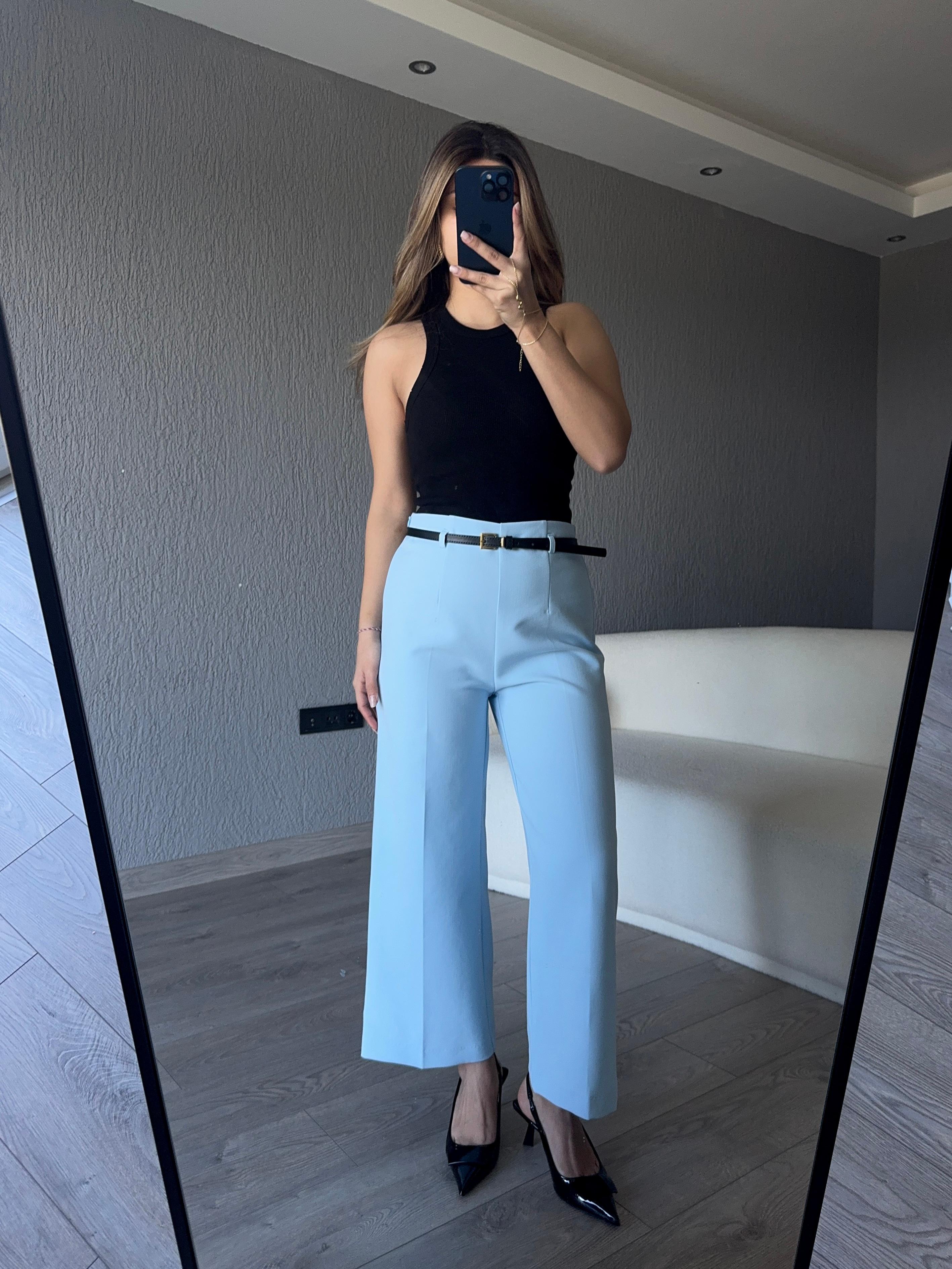 MAVİ KEMERLİ CULOTTE PANTOLON 
