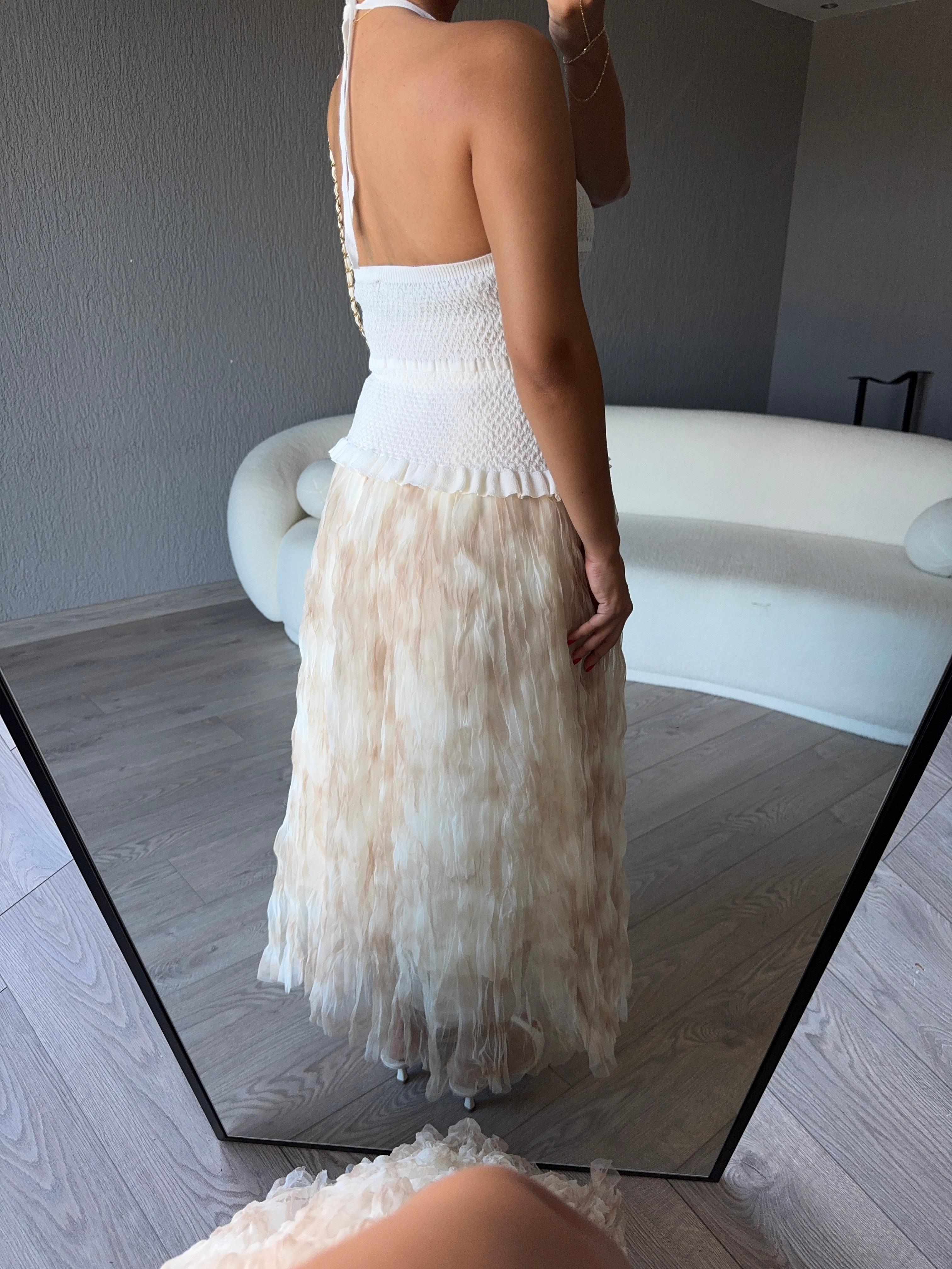HALTER YAKA BAĞLAMALI TRİKO BLUZ 