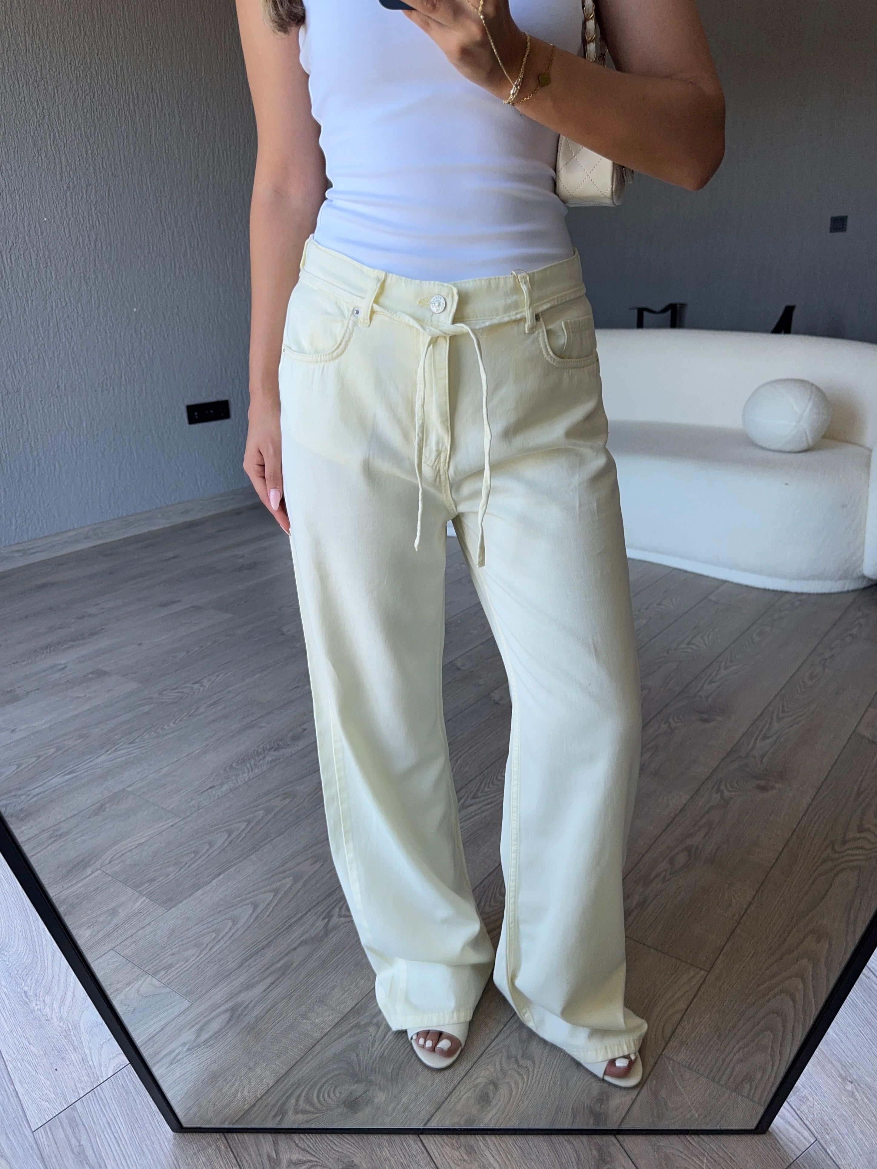 TENSEL KUMAŞ BUTTER YELLOW RAHAT KESİM PANTOLON 