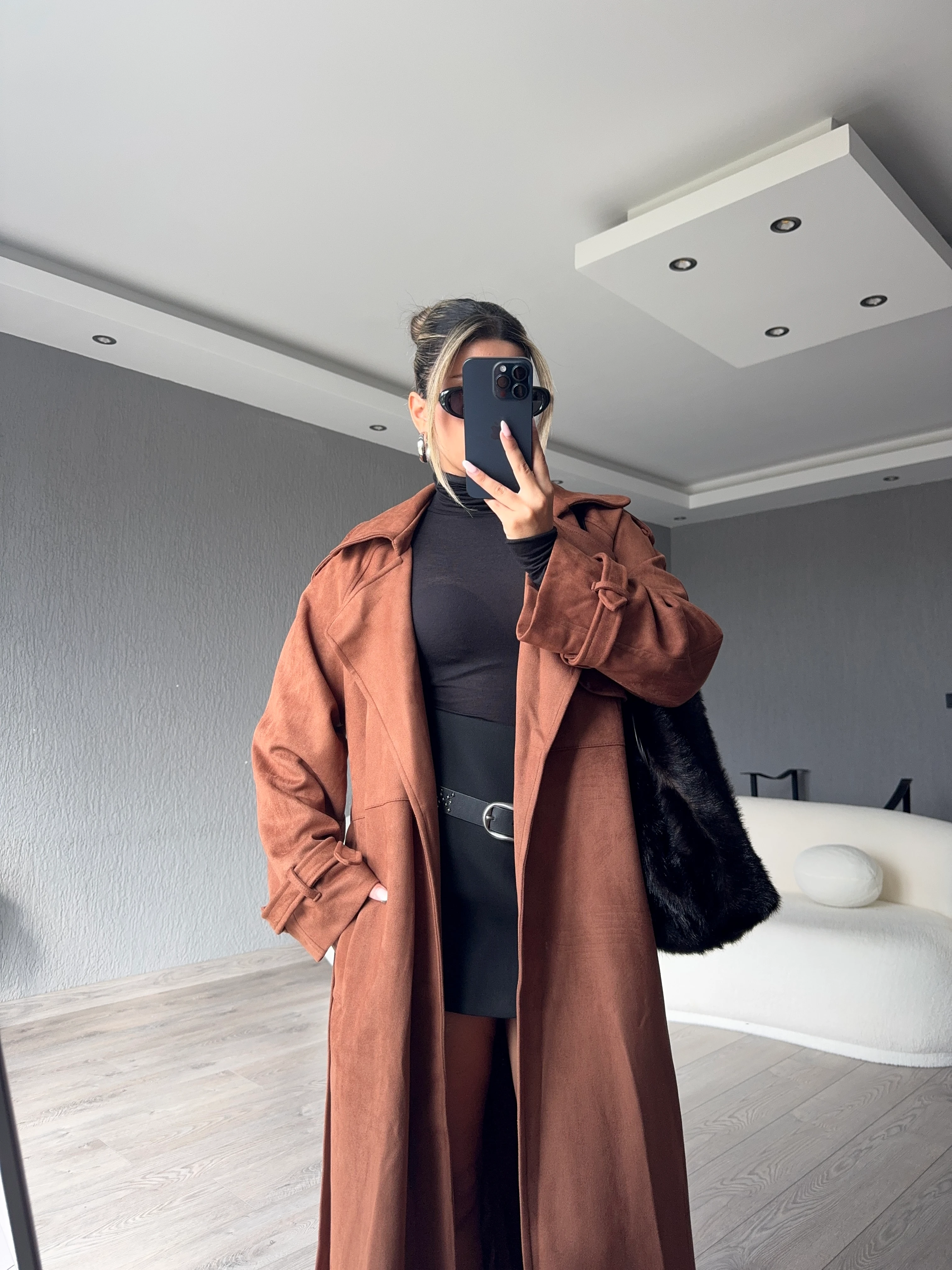 KUŞAKLI SÜET TRENÇKOT