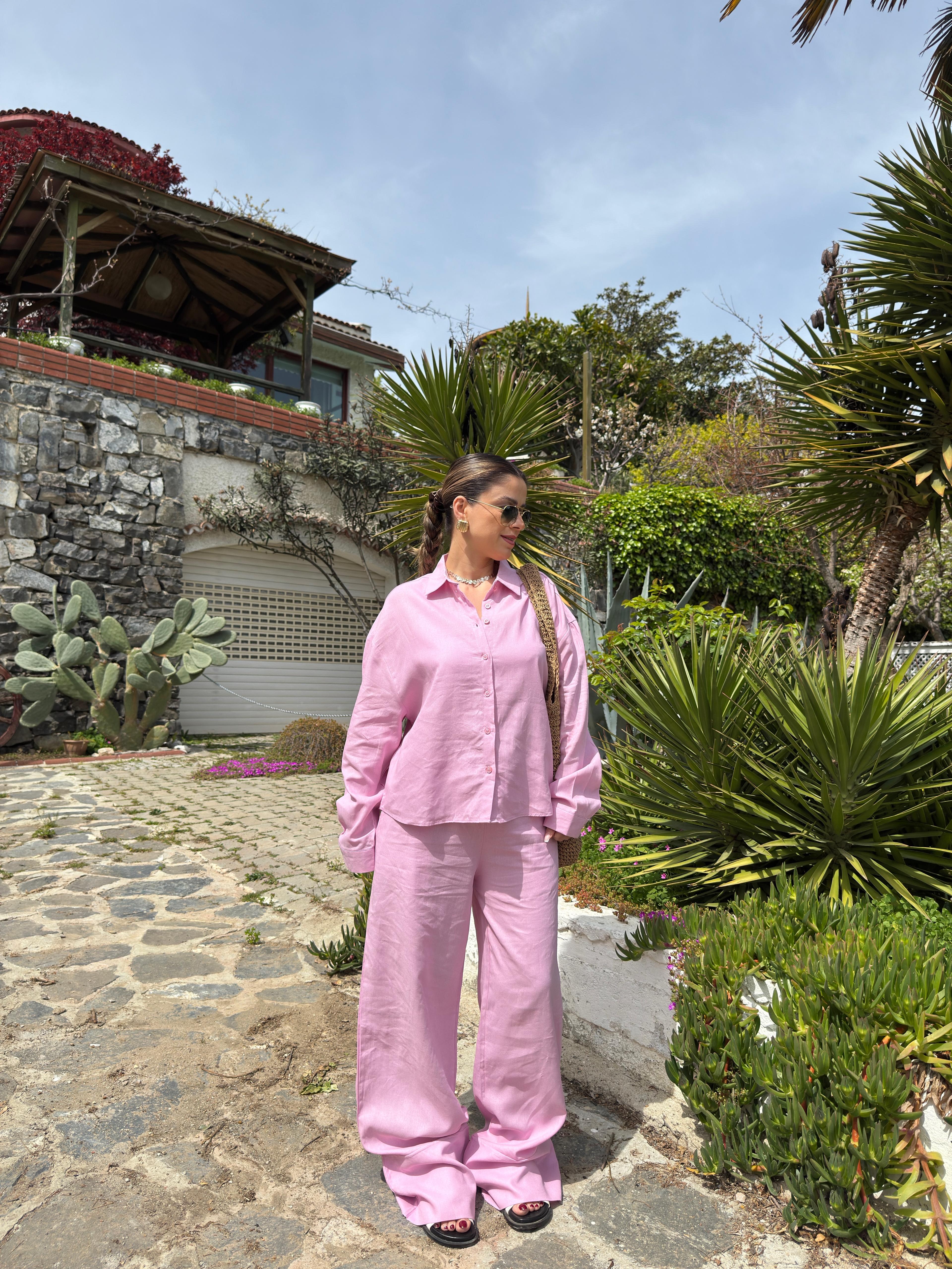 MASSİMO ETİKETLİ PEMBE KETEN TAKIM