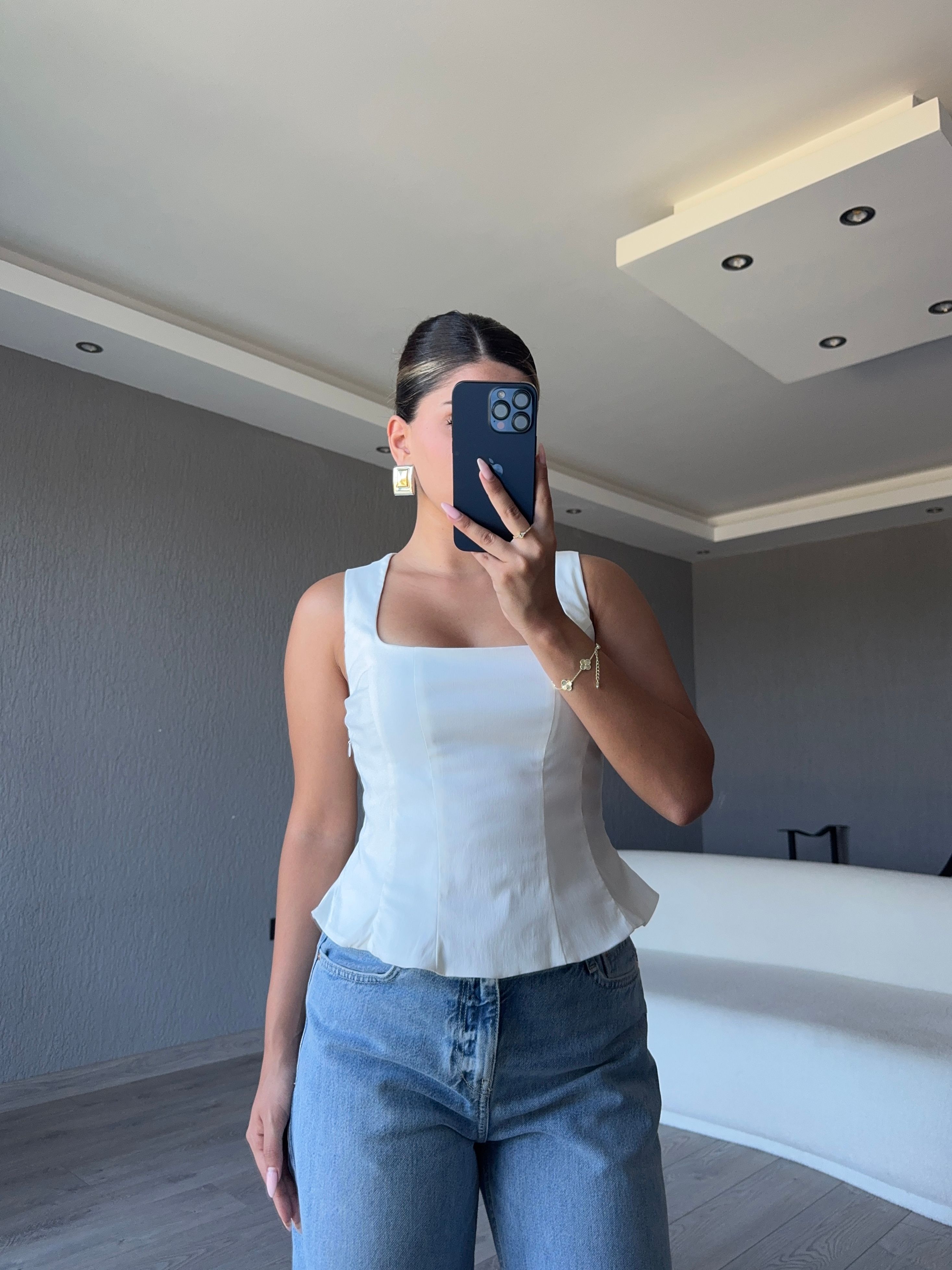 PEPLUM KORSE TOP - Beyaz