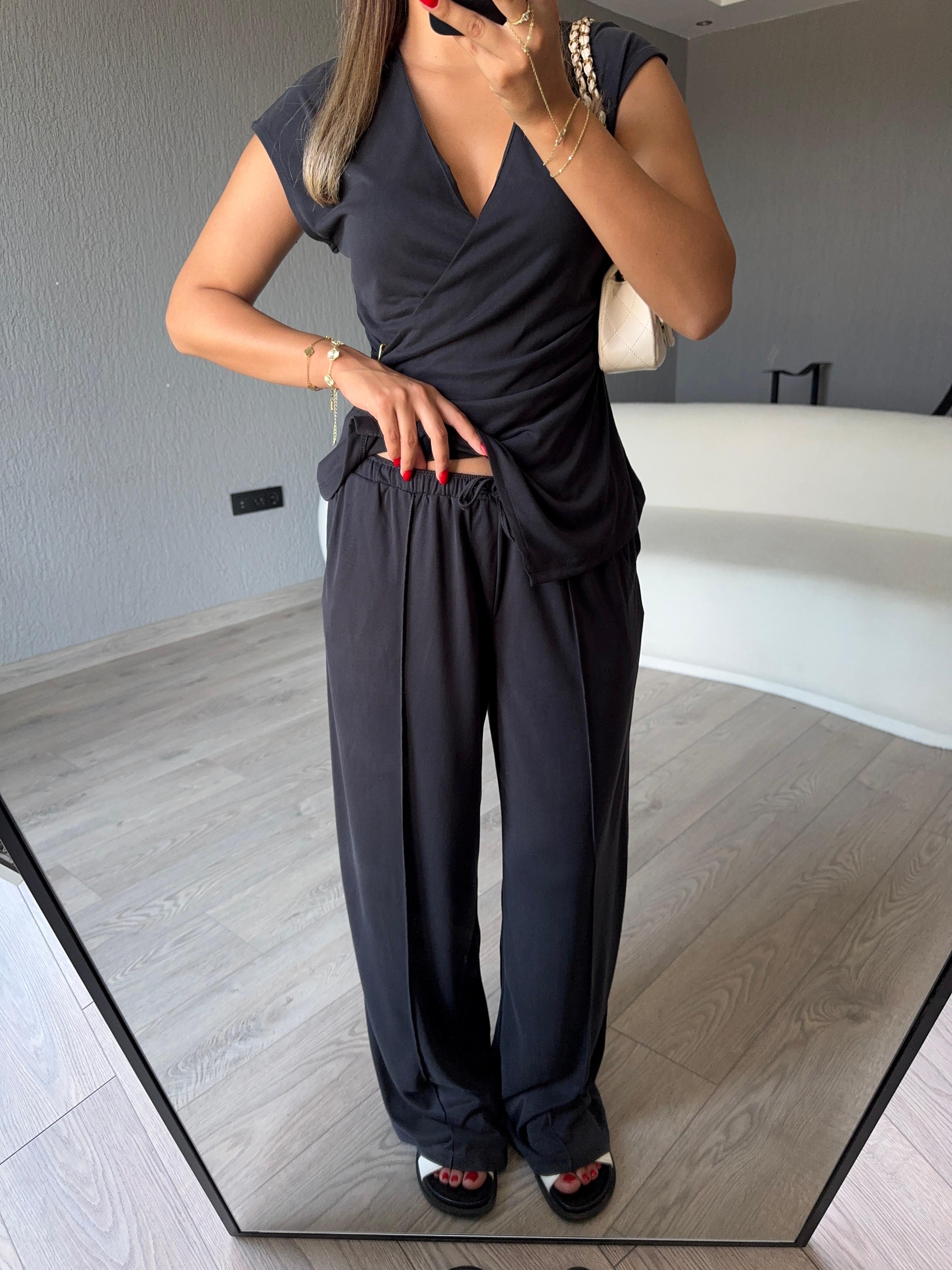 ANTRASİT BLUZ PANTOLON TAKIM 