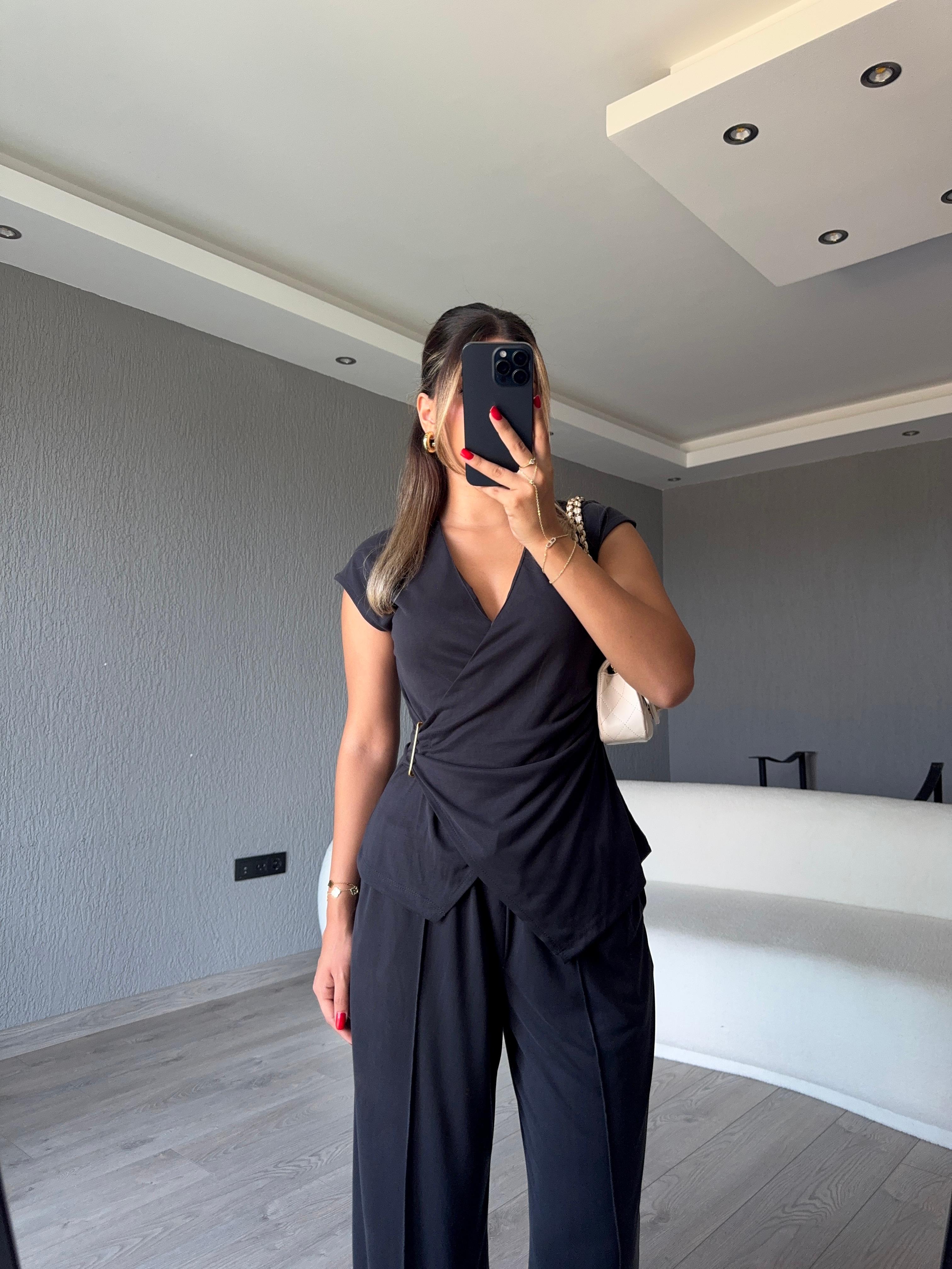 ANTRASİT BLUZ PANTOLON TAKIM 