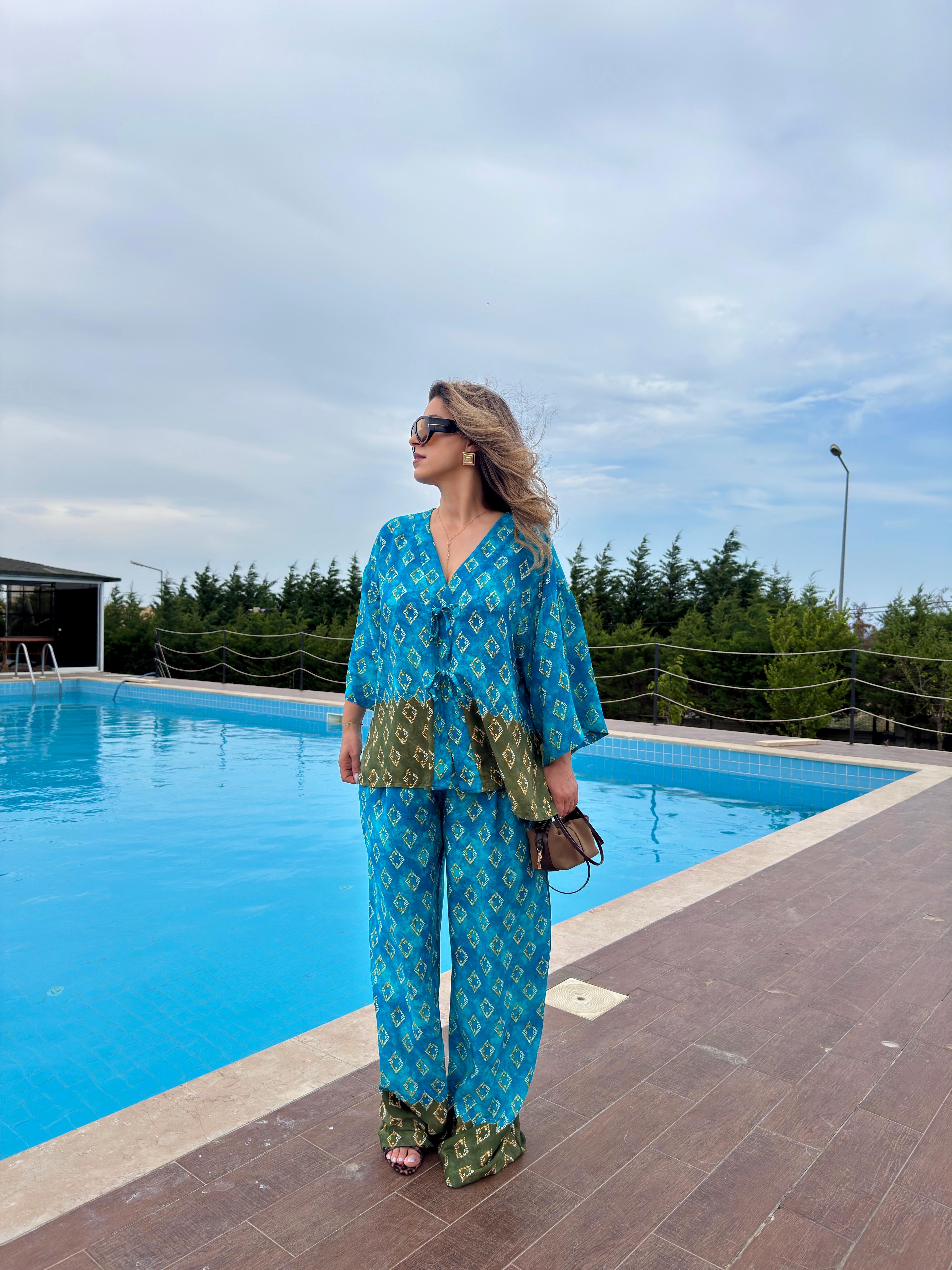 ETNİK DESENLİ ÖNDEN BAĞLAMALI SALAŞ TAKIM