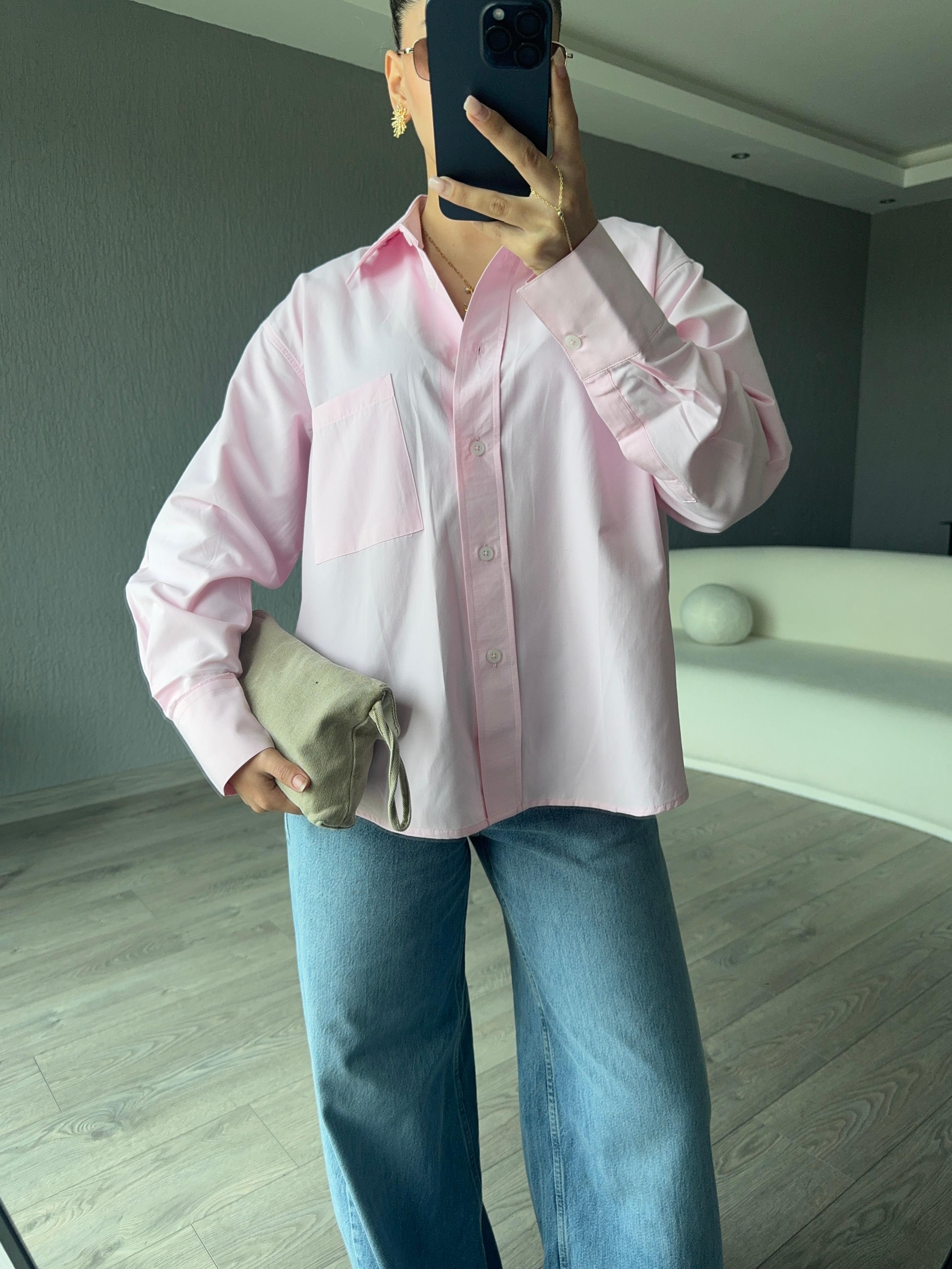 PEMBE OVERSİZE POPLİN GÖMLEK 