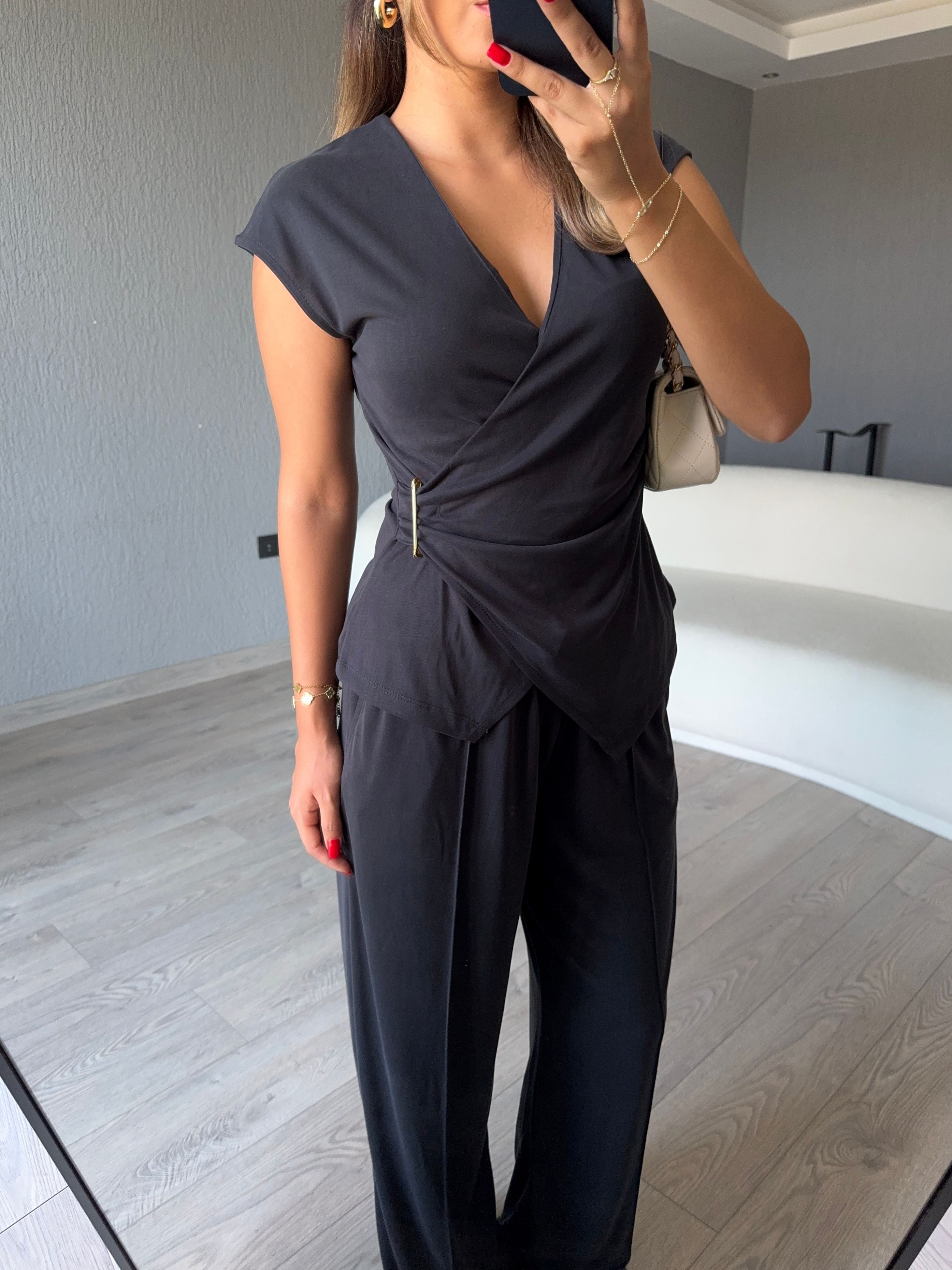 ANTRASİT BLUZ PANTOLON TAKIM 