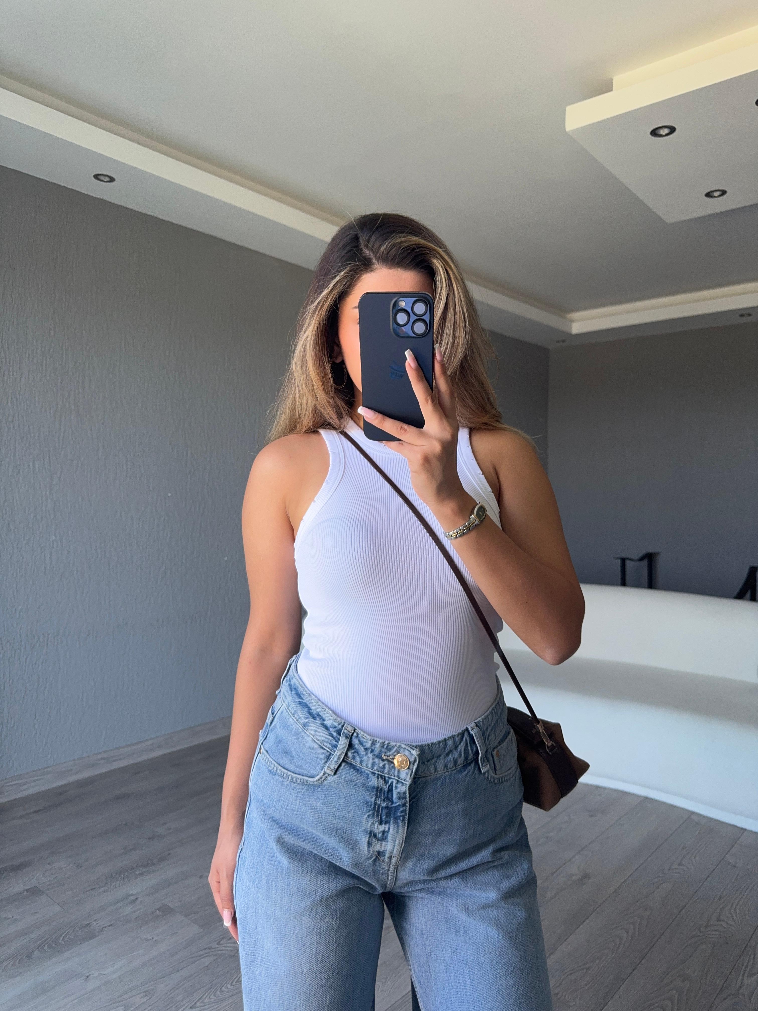 FİTİLLİ KOLSUZ BODY - Beyaz