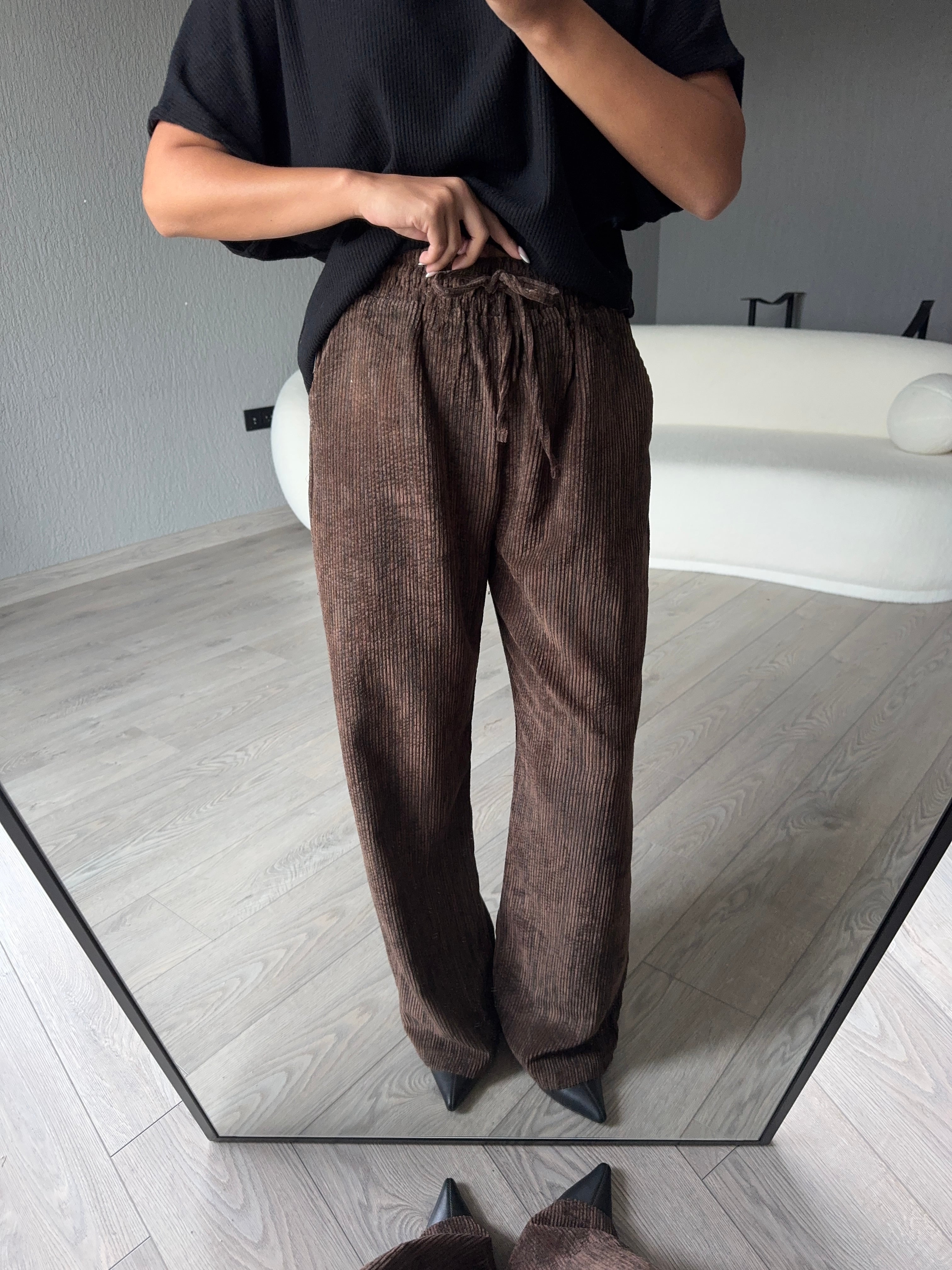 BELİ LASTİKLİ KADİFE PANTOLON 