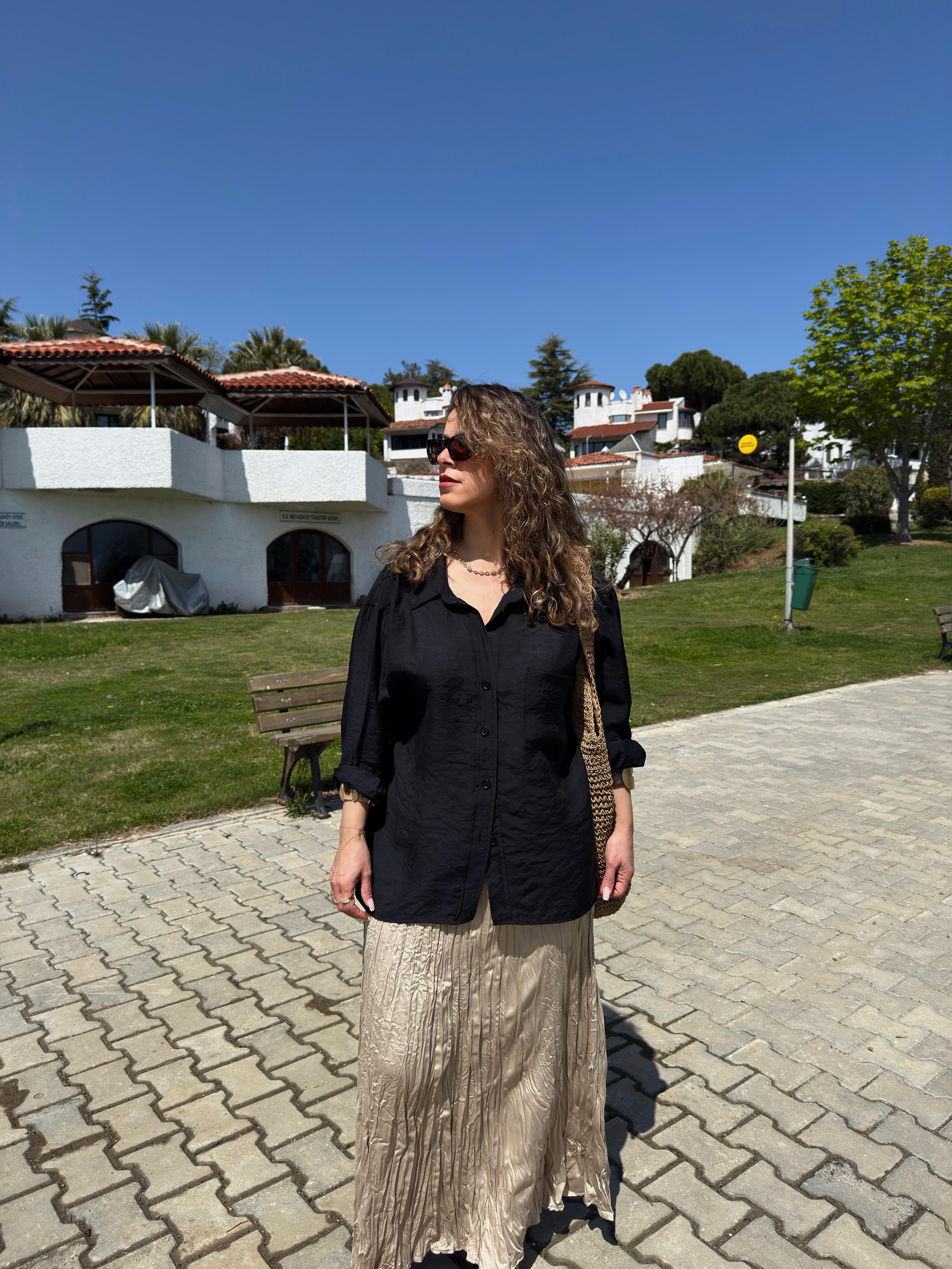 TENSEL OVERSİZE SİYAH GÖMLEK