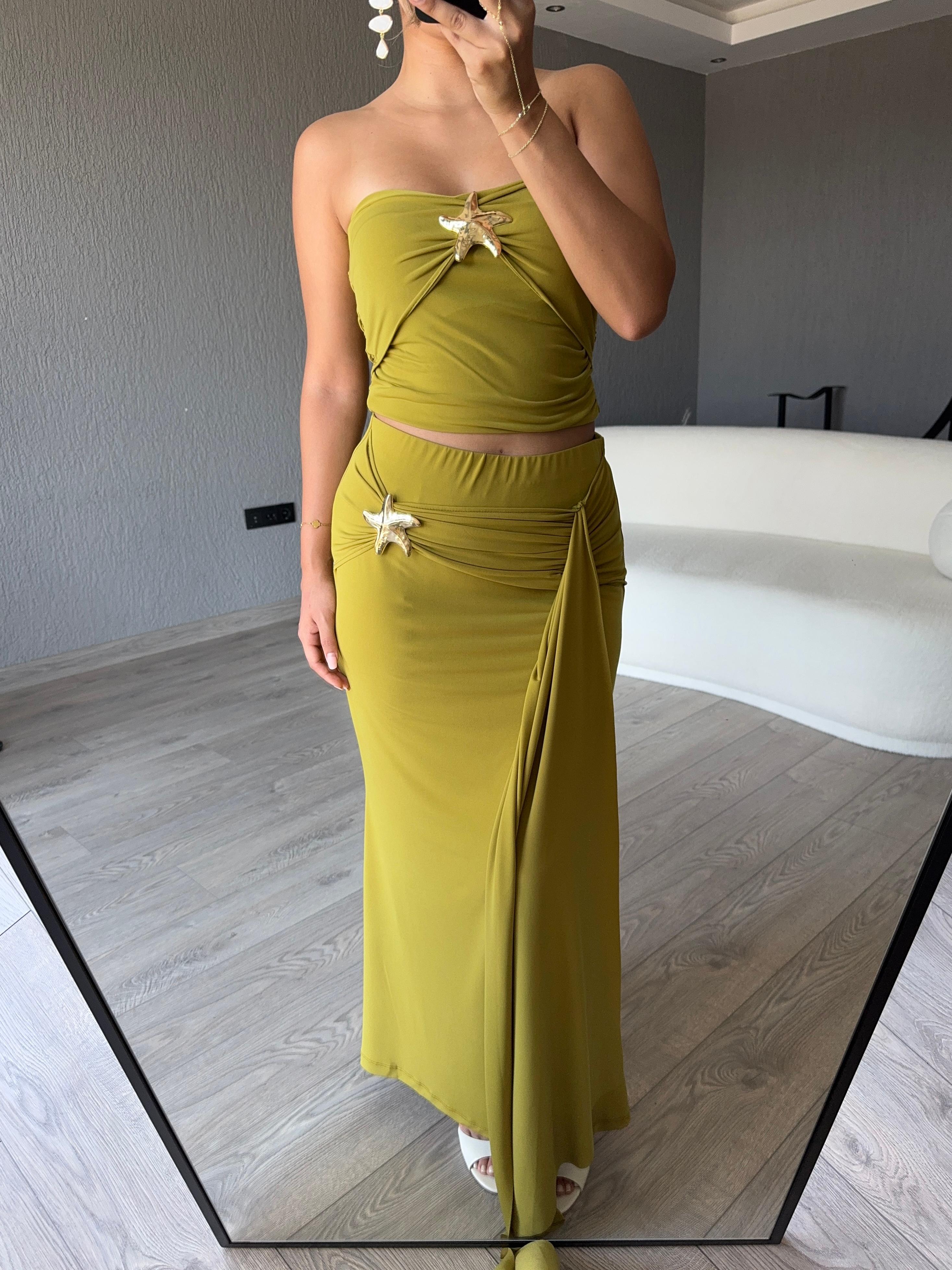 YILDIZ GOLD DETAYLI STRAPLEZ TAKIM 