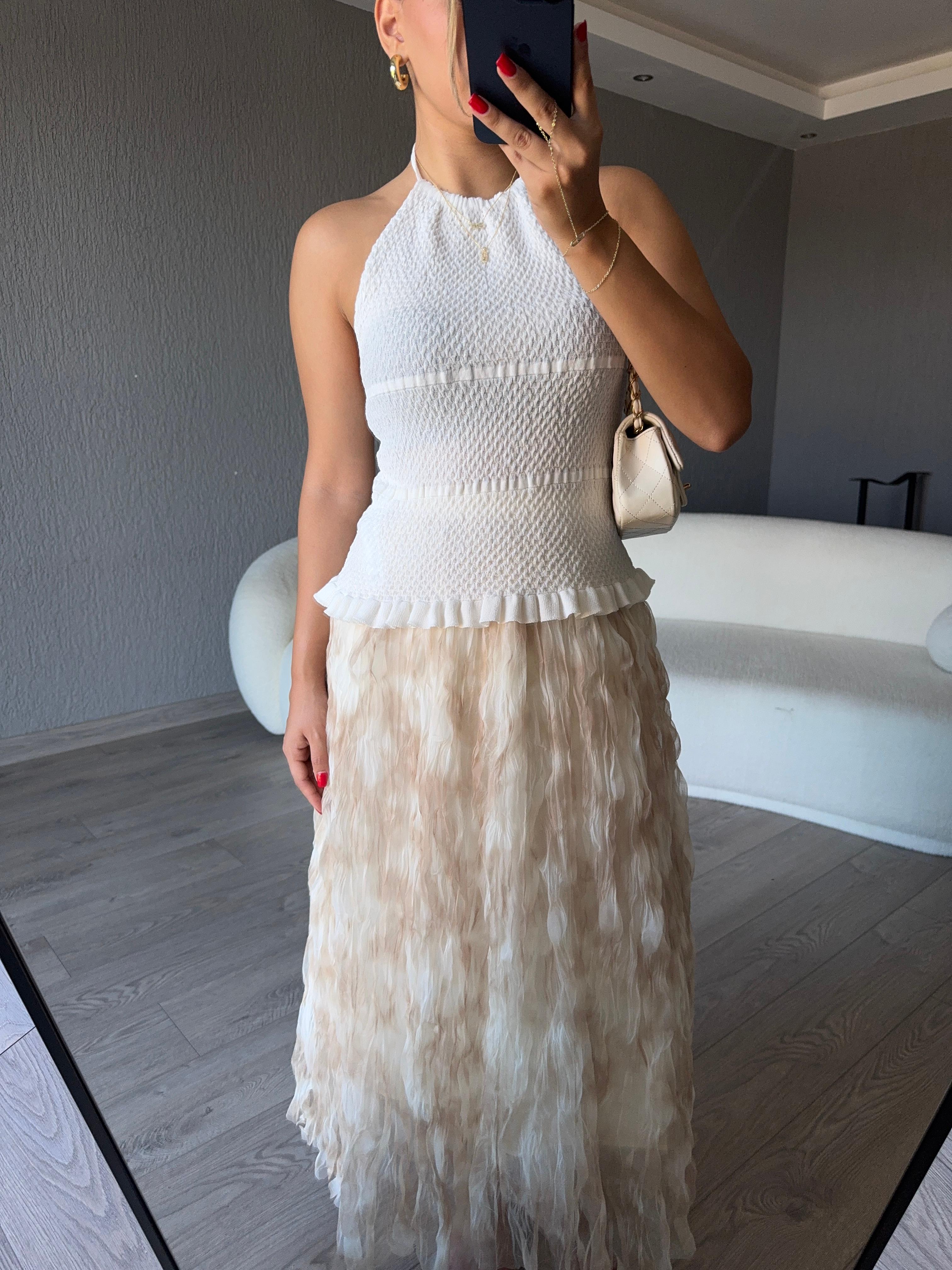 HALTER YAKA BAĞLAMALI TRİKO BLUZ 