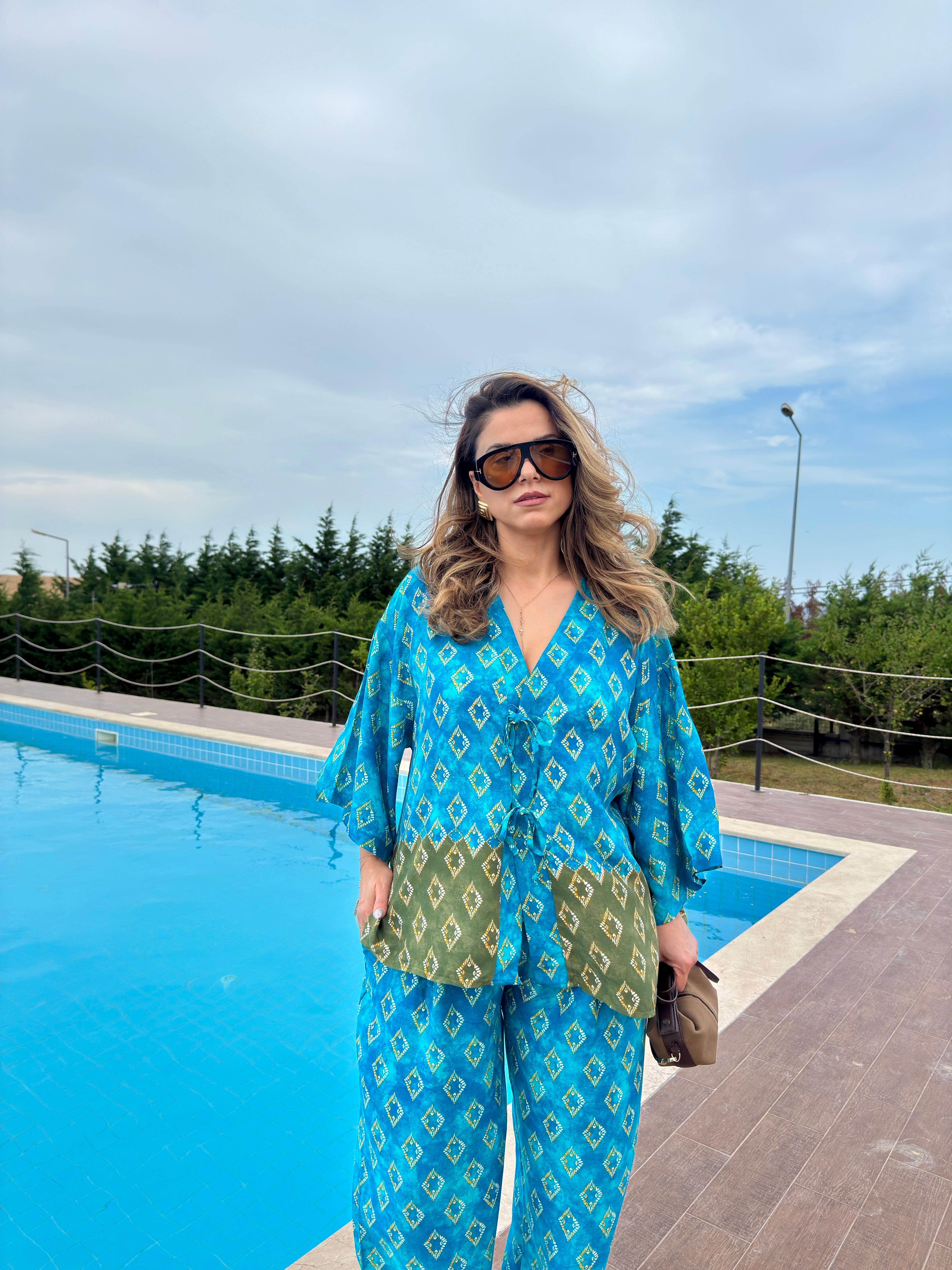 ETNİK DESENLİ ÖNDEN BAĞLAMALI SALAŞ TAKIM