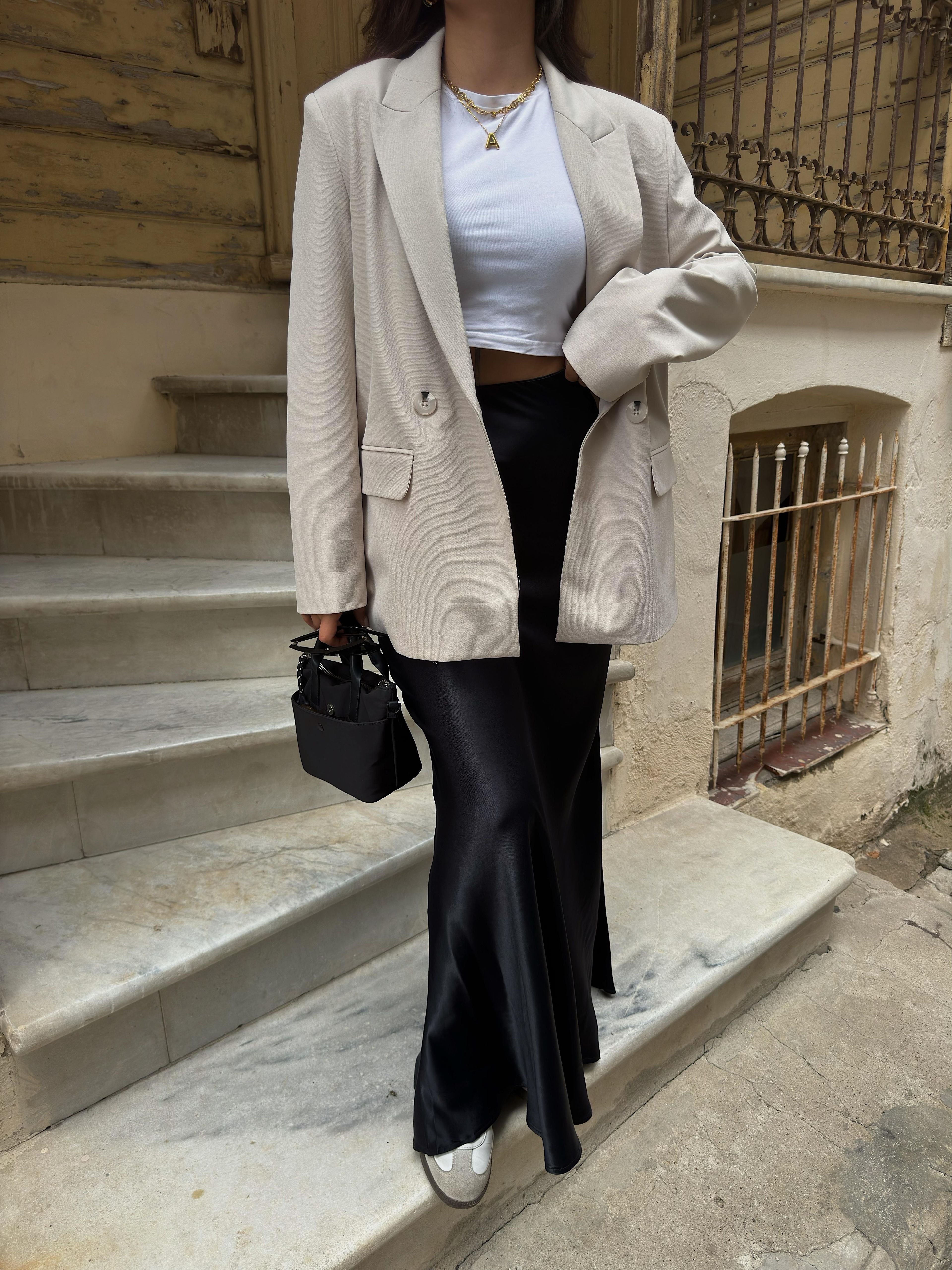TAŞ RENGİ OVERSİZE BLAZER CEKET