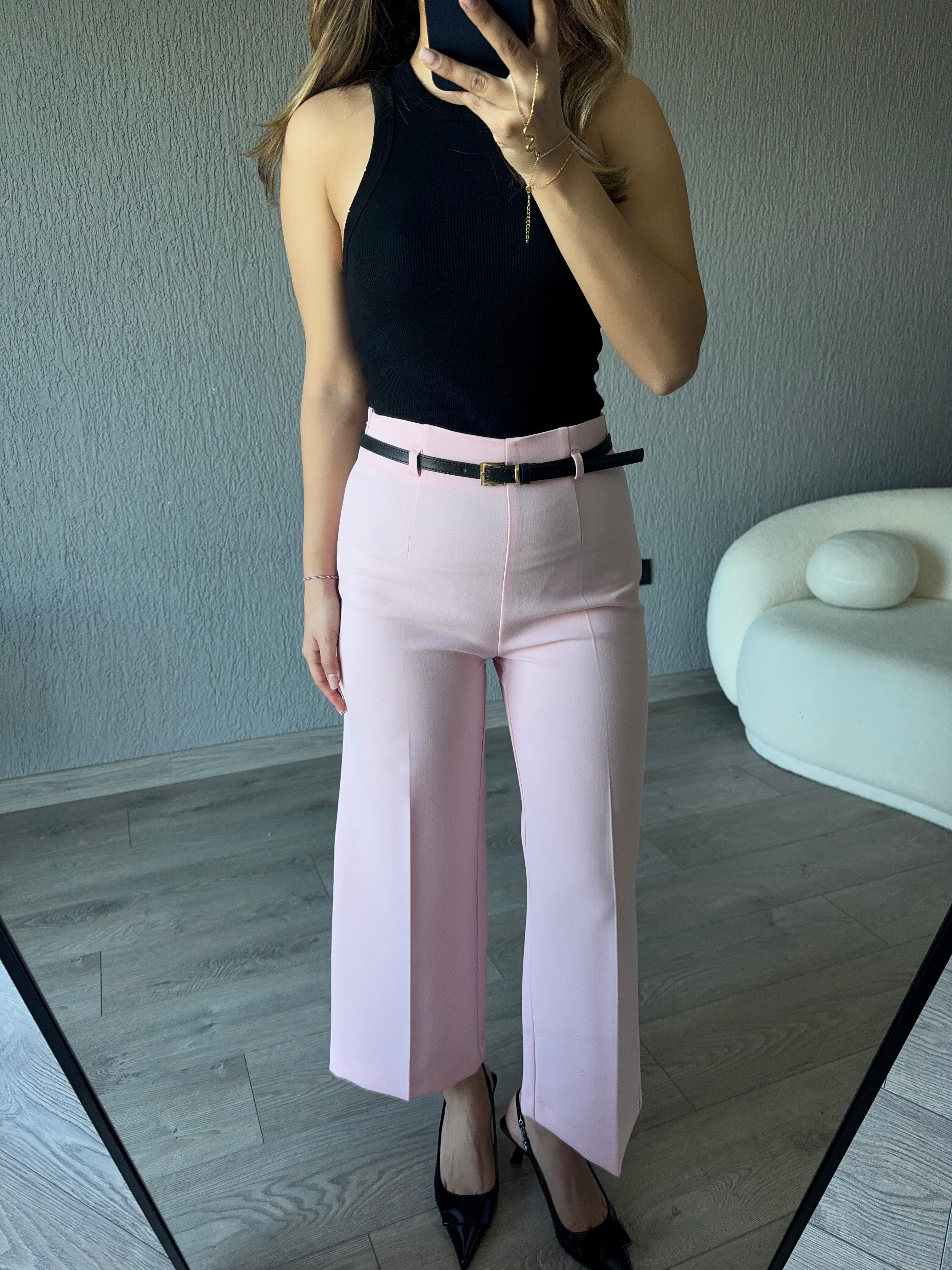 PEMBE KEMERLİ CULOTTE PANTOLON