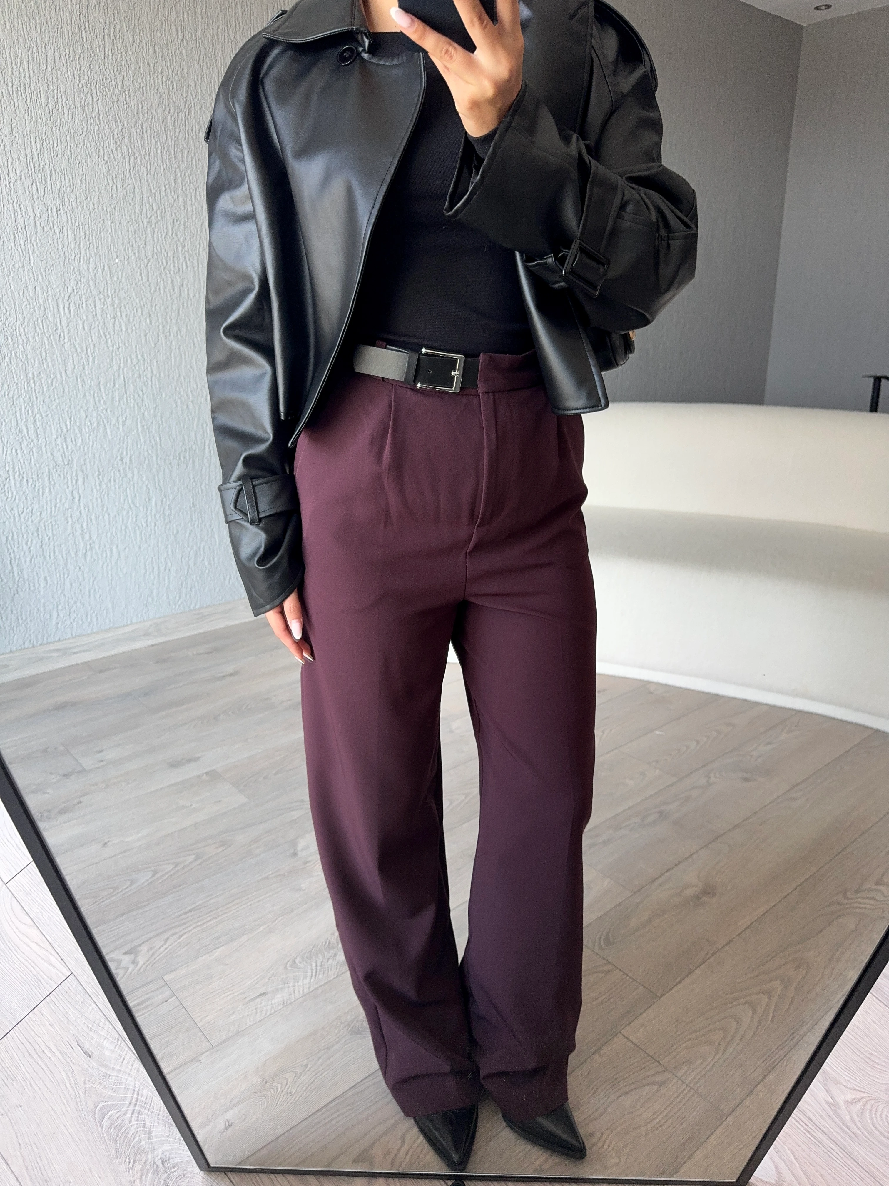 KEMERLİ BORDO PALAZZO PANTOLON