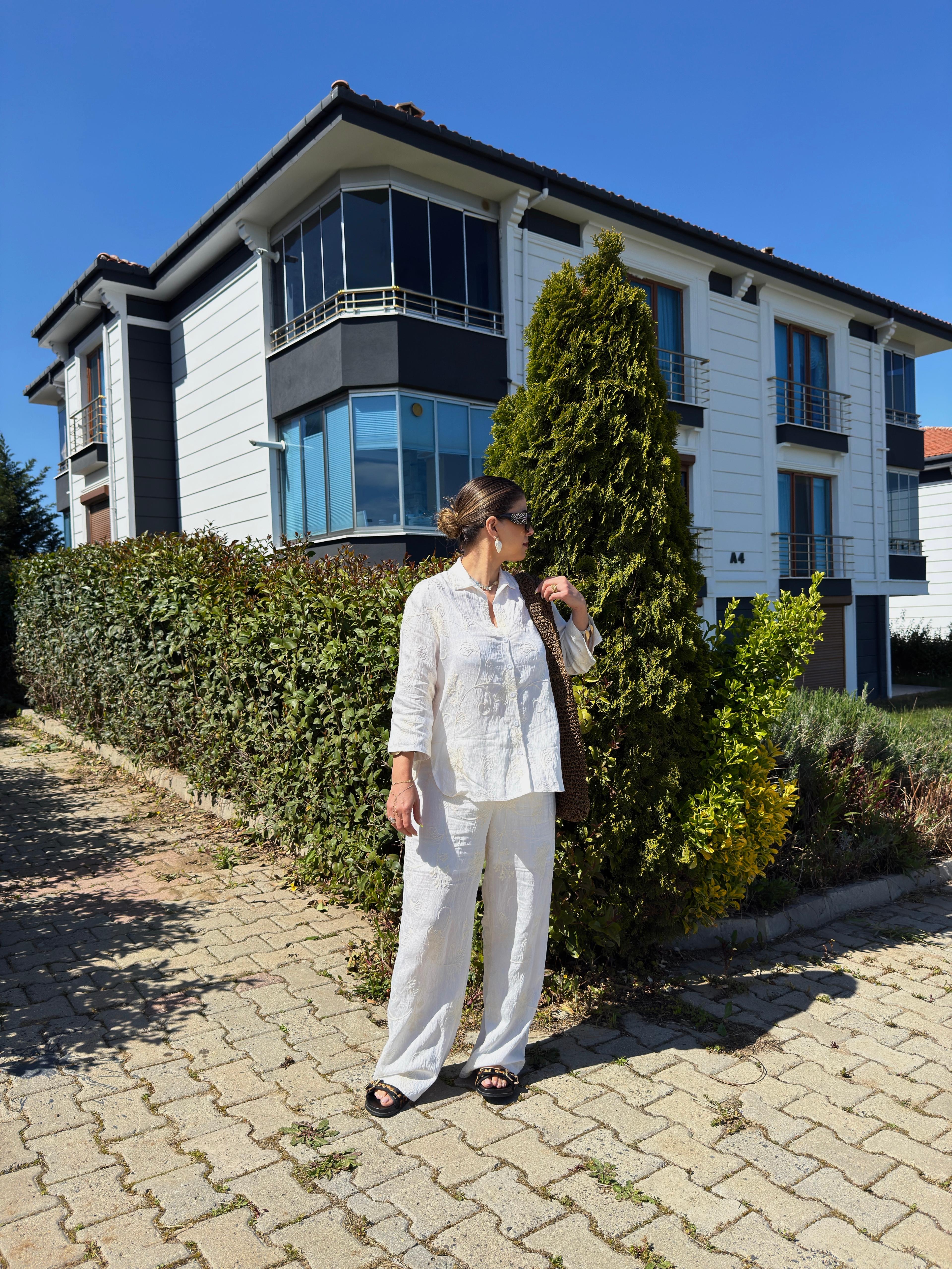 EKRU NAKIŞLI TRANSPARAN İKİLİ TAKIM 
