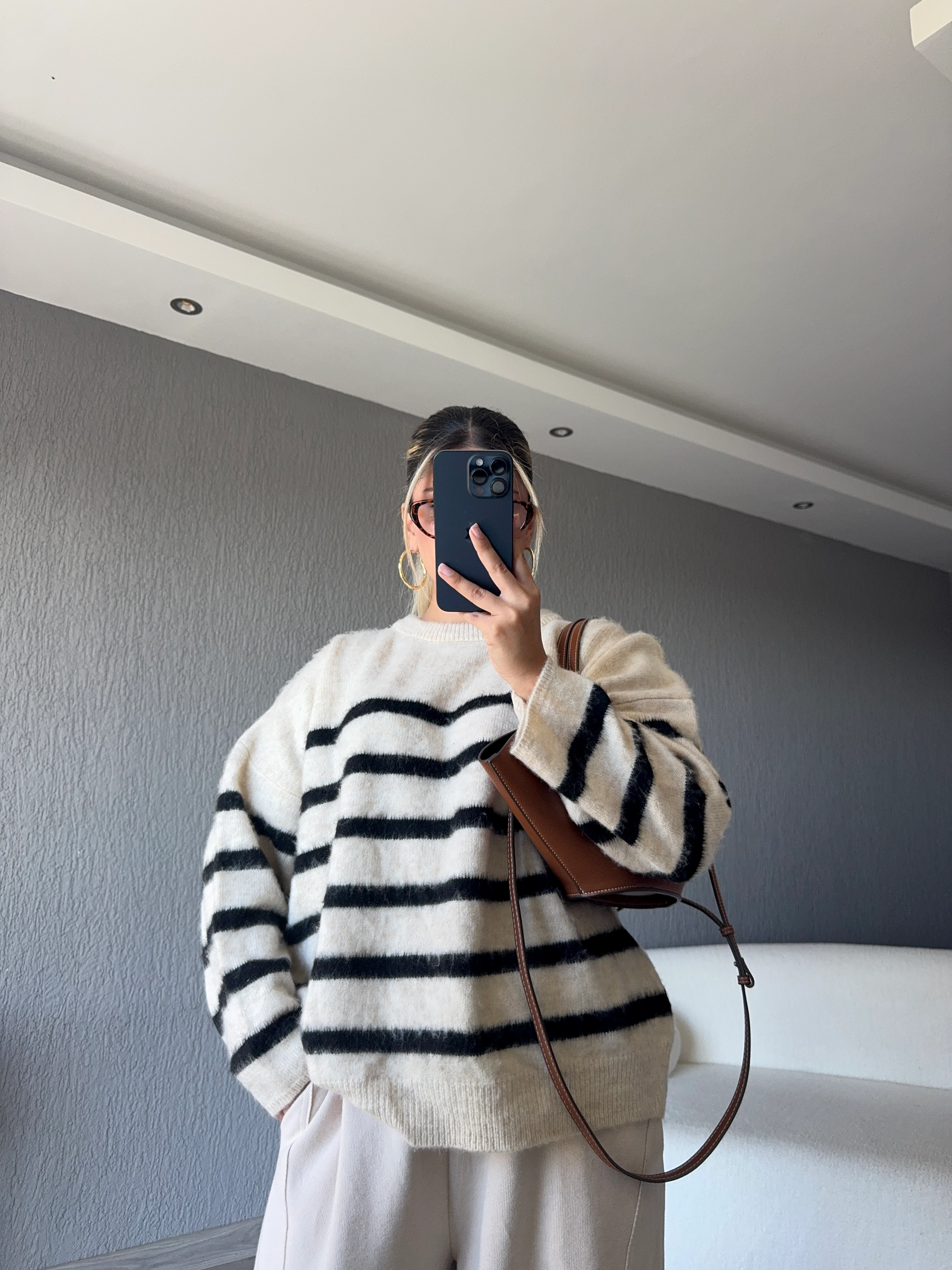 ÇİZGİLİ YÜN KARIŞIMLI KAZAK