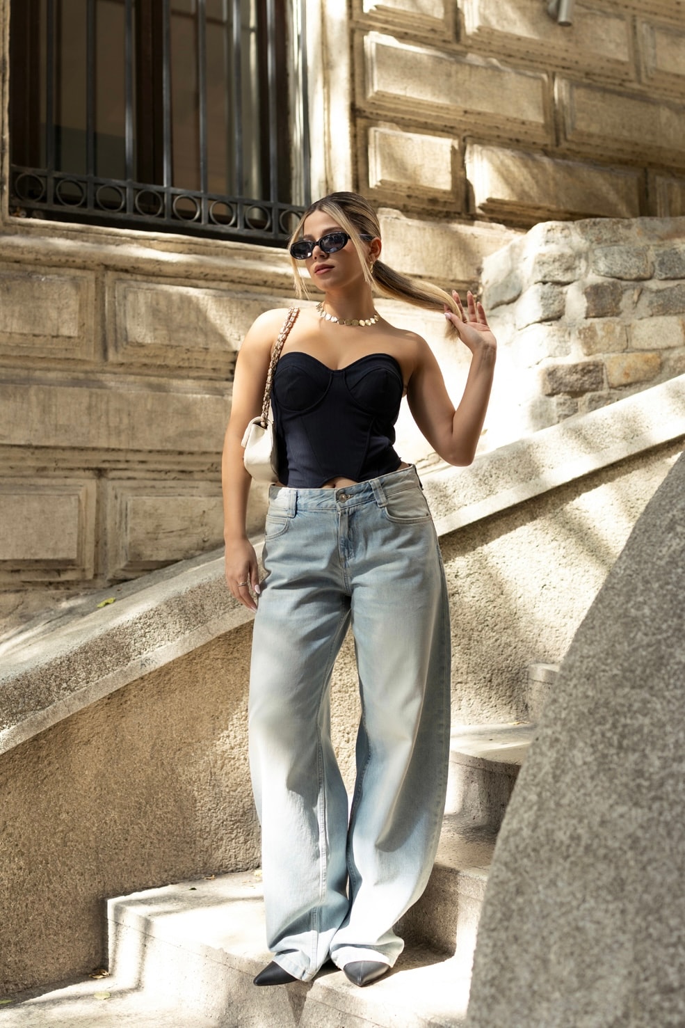 LACİVERT ÇİZGİLİ CROP BUSTİYER
