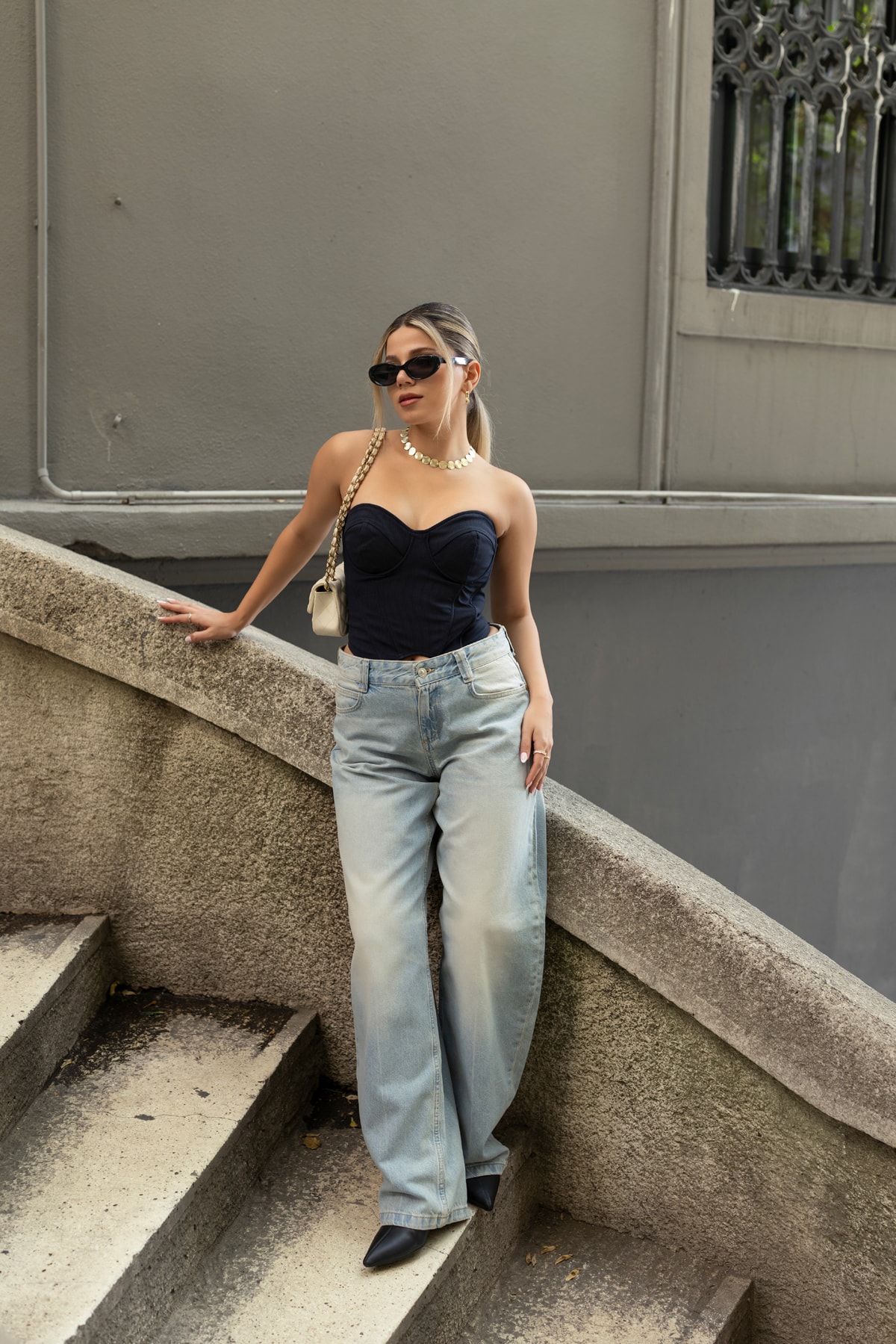 LACİVERT ÇİZGİLİ CROP BUSTİYER