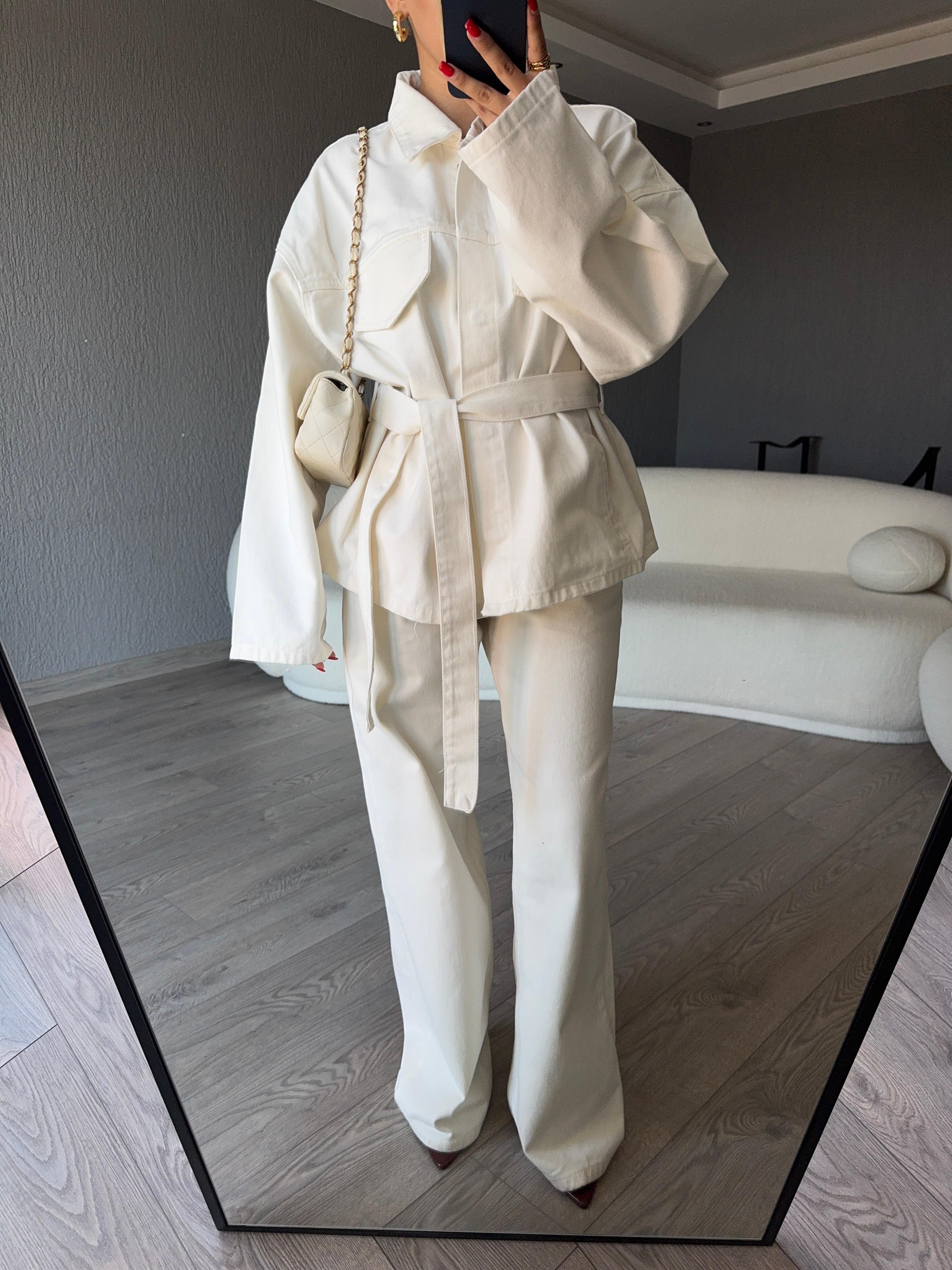 BELİ KUŞAKLI CEKET PANTOLON DENİM TAKIM