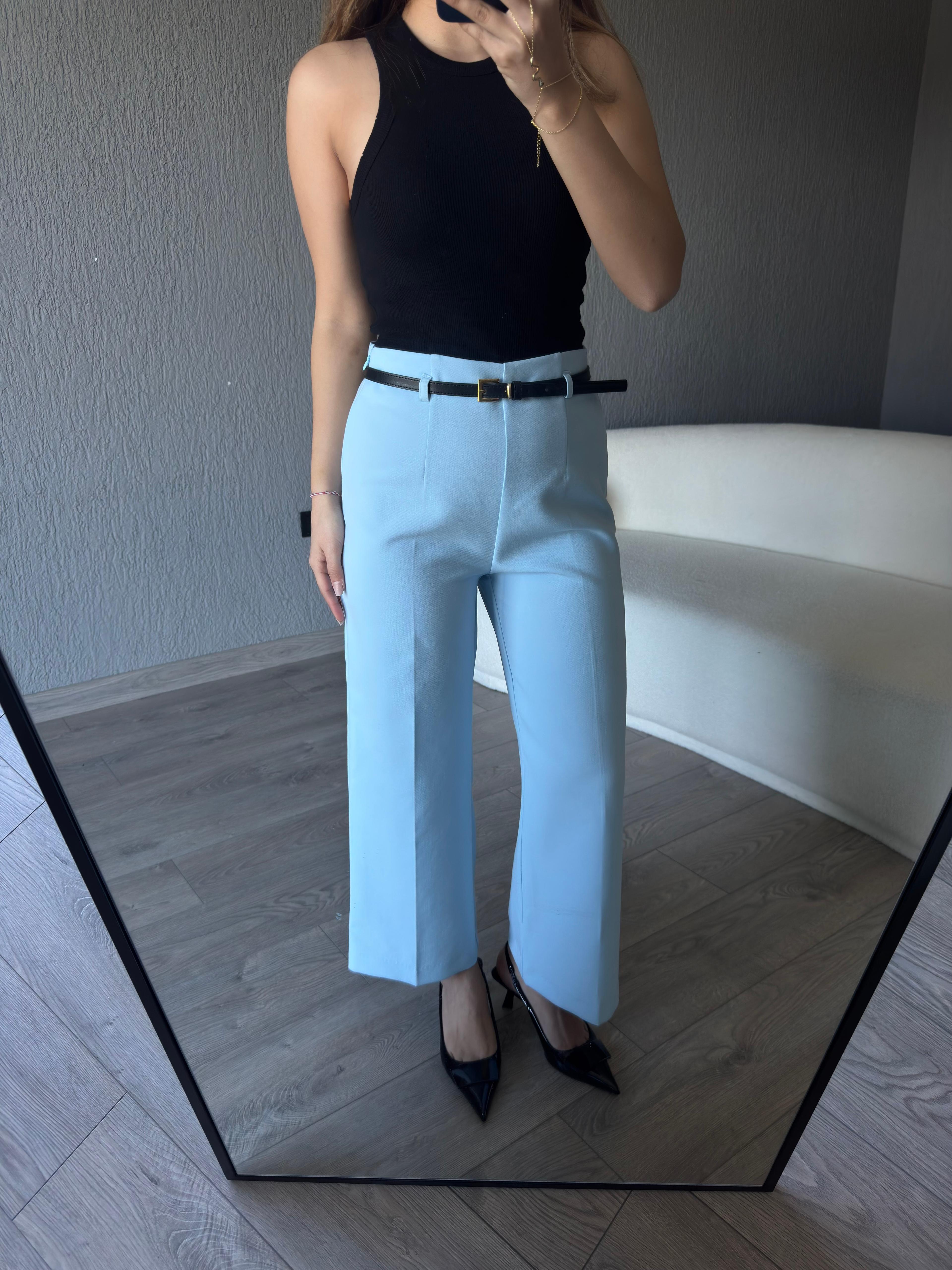 MAVİ KEMERLİ CULOTTE PANTOLON 