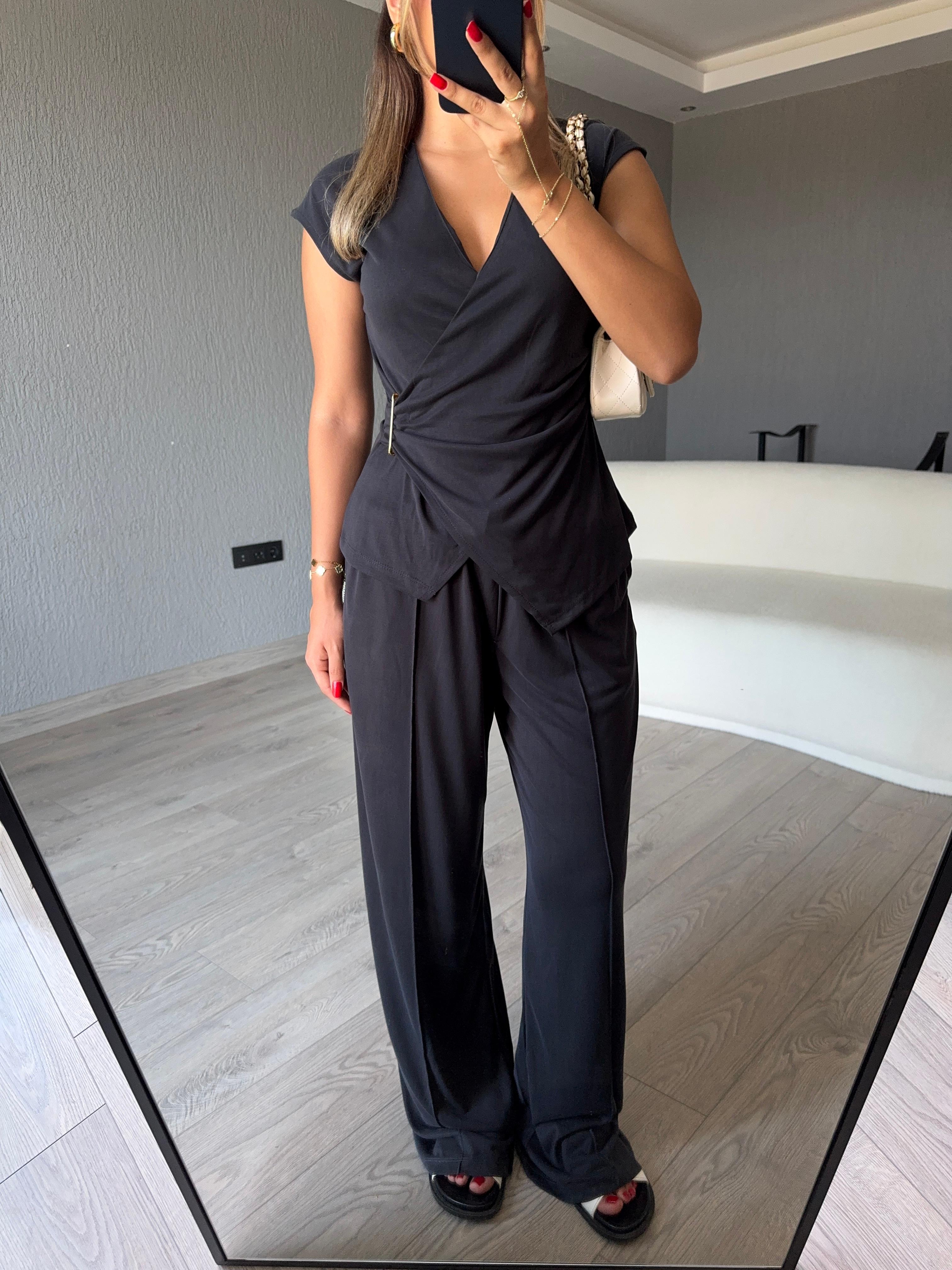 ANTRASİT BLUZ PANTOLON TAKIM 