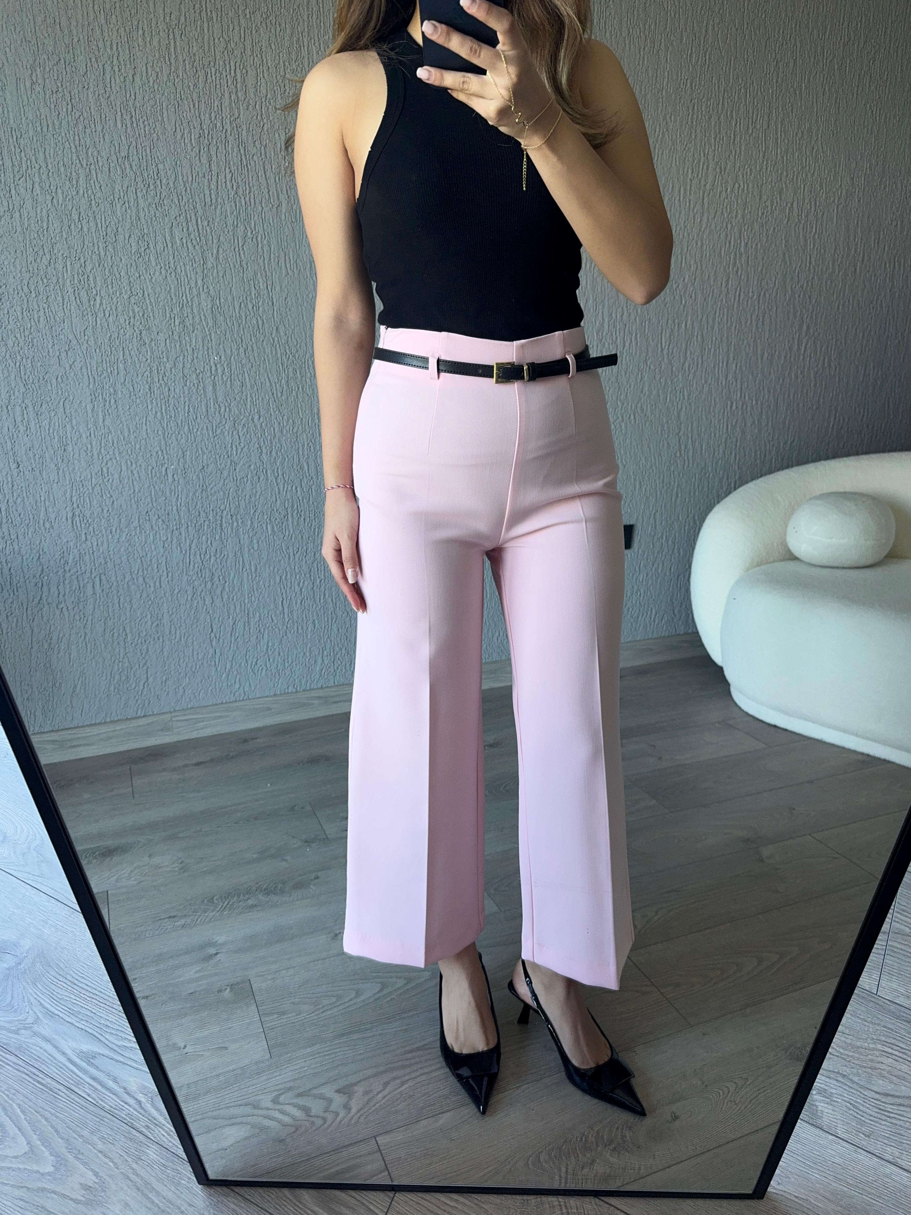 PEMBE KEMERLİ CULOTTE PANTOLON