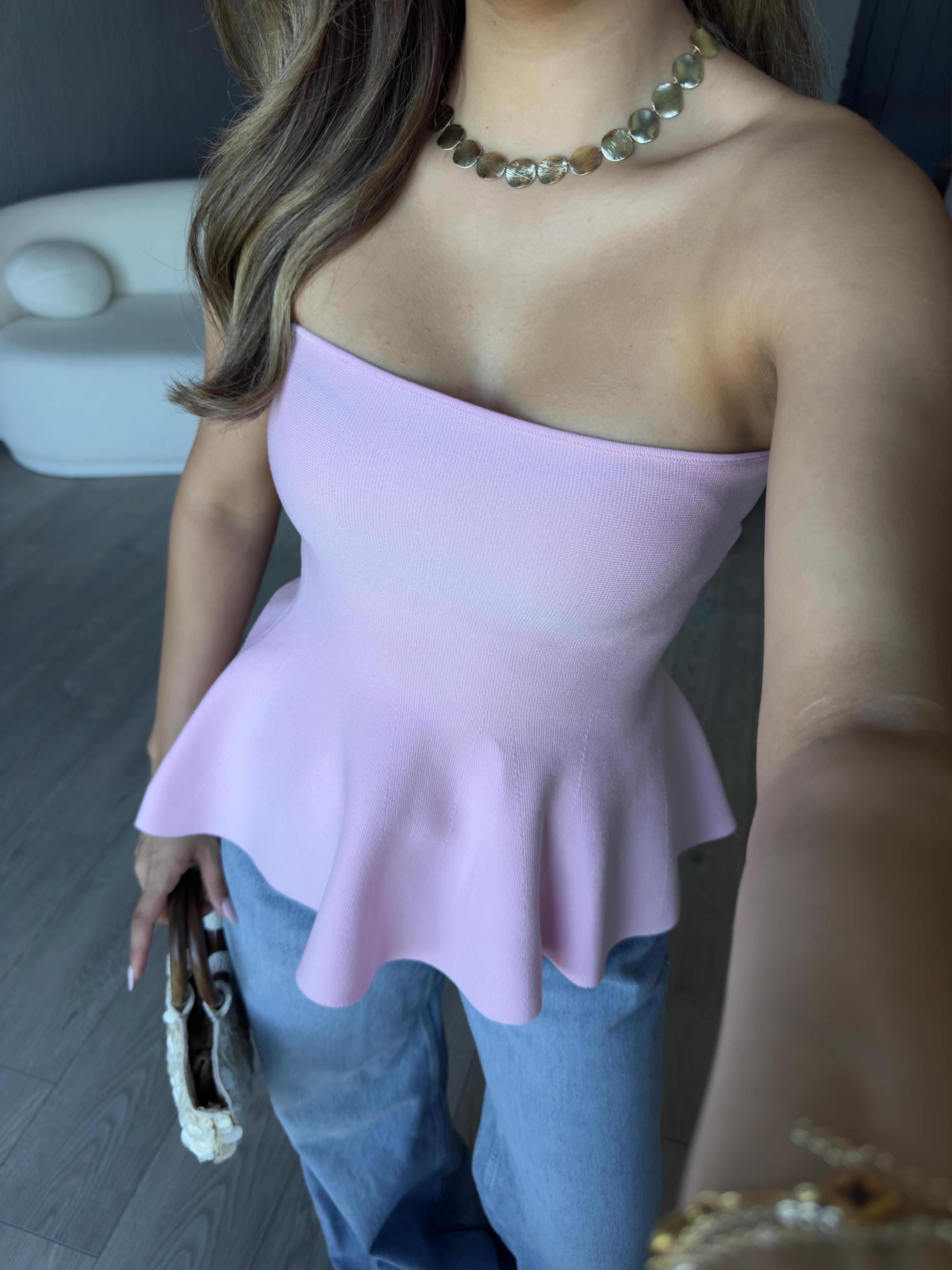 STRAPLEZ PEPLUM TRİKO BLUZ