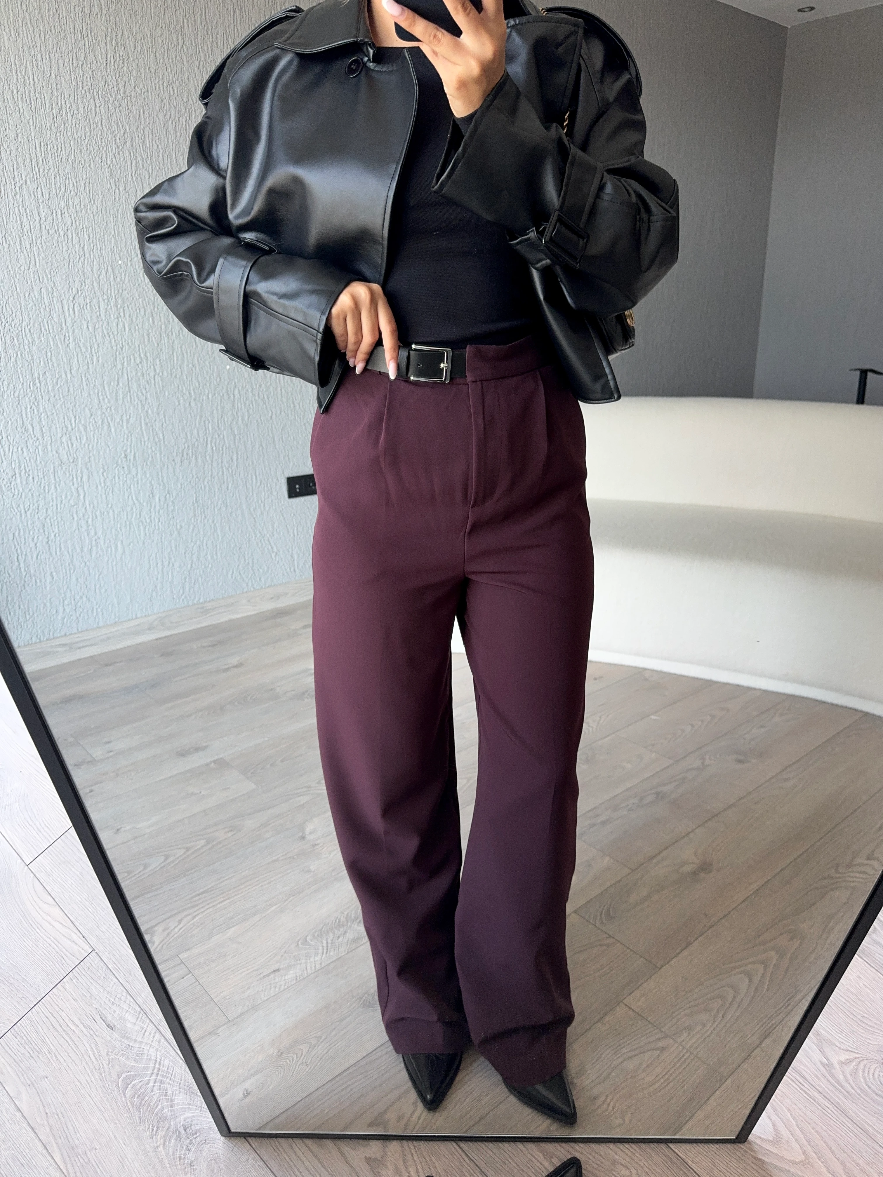 KEMERLİ BORDO PALAZZO PANTOLON