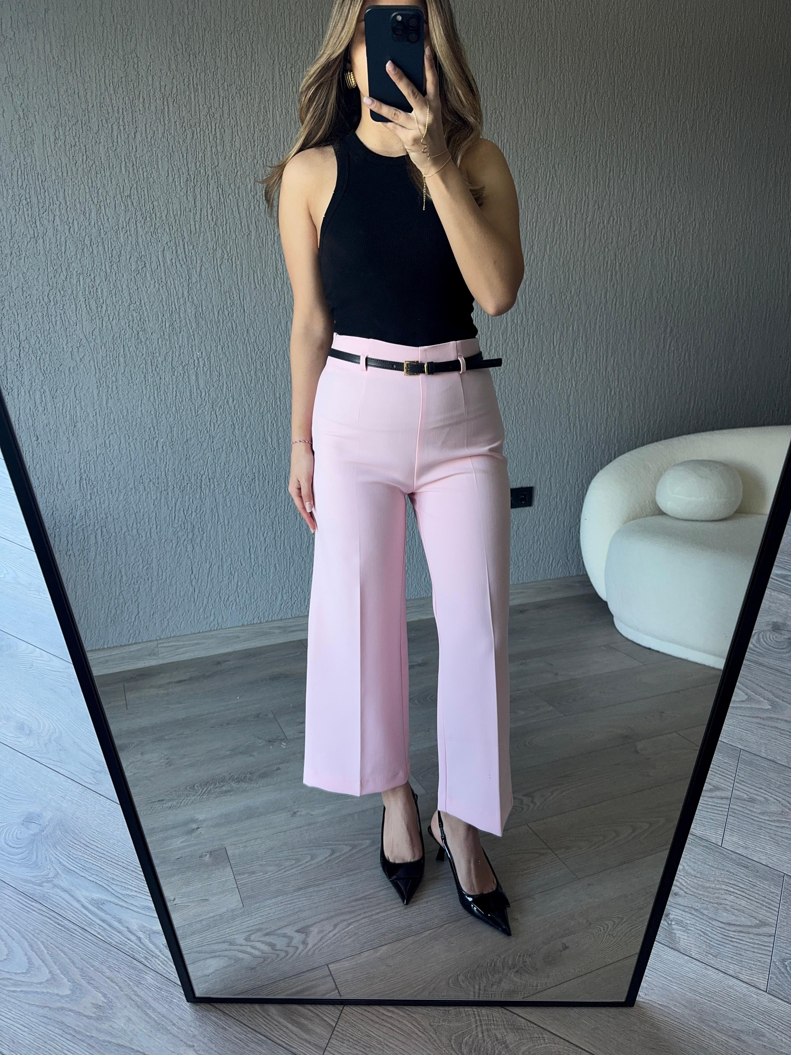 PEMBE KEMERLİ CULOTTE PANTOLON