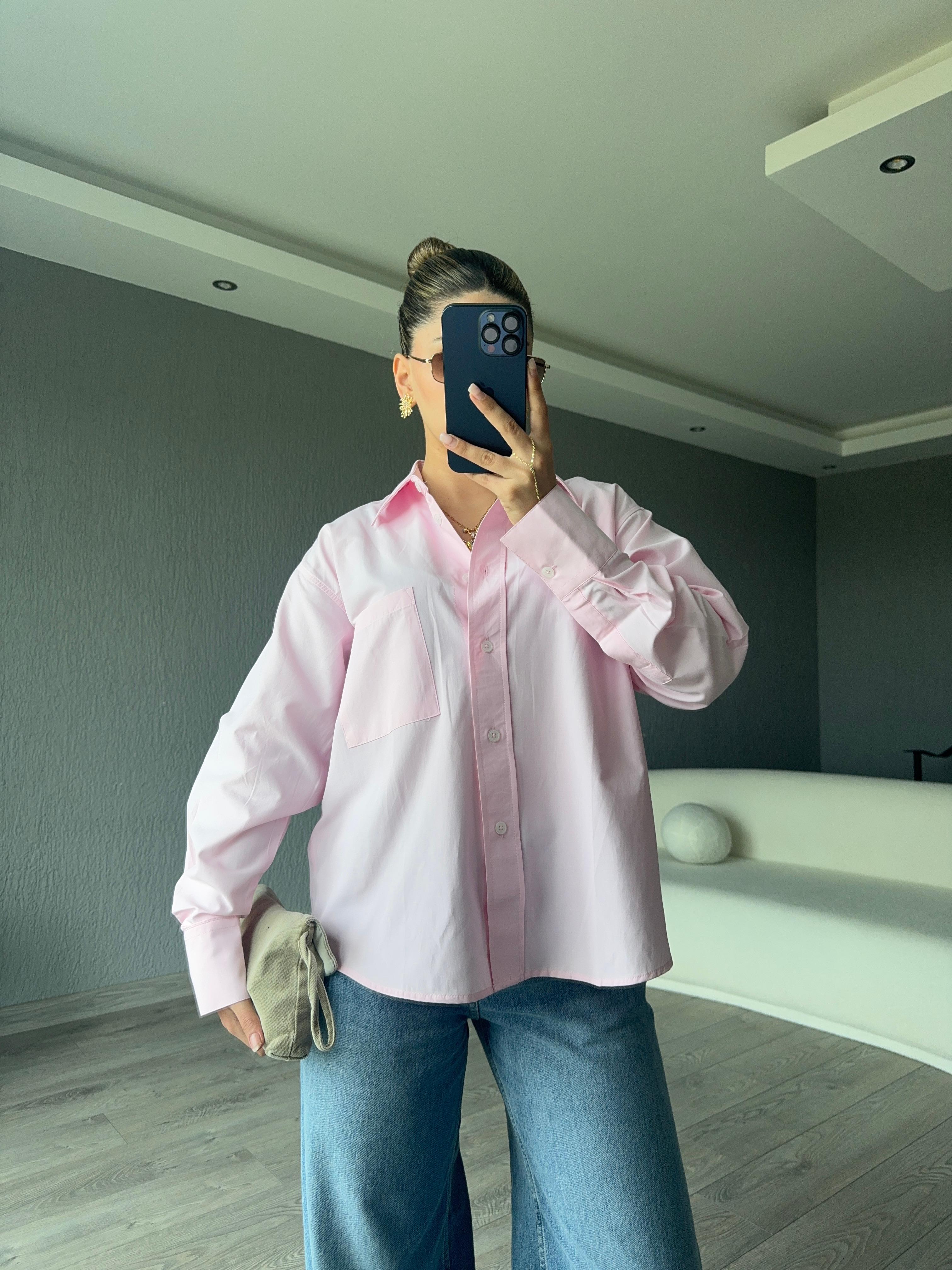 PEMBE OVERSİZE POPLİN GÖMLEK  - Pembe