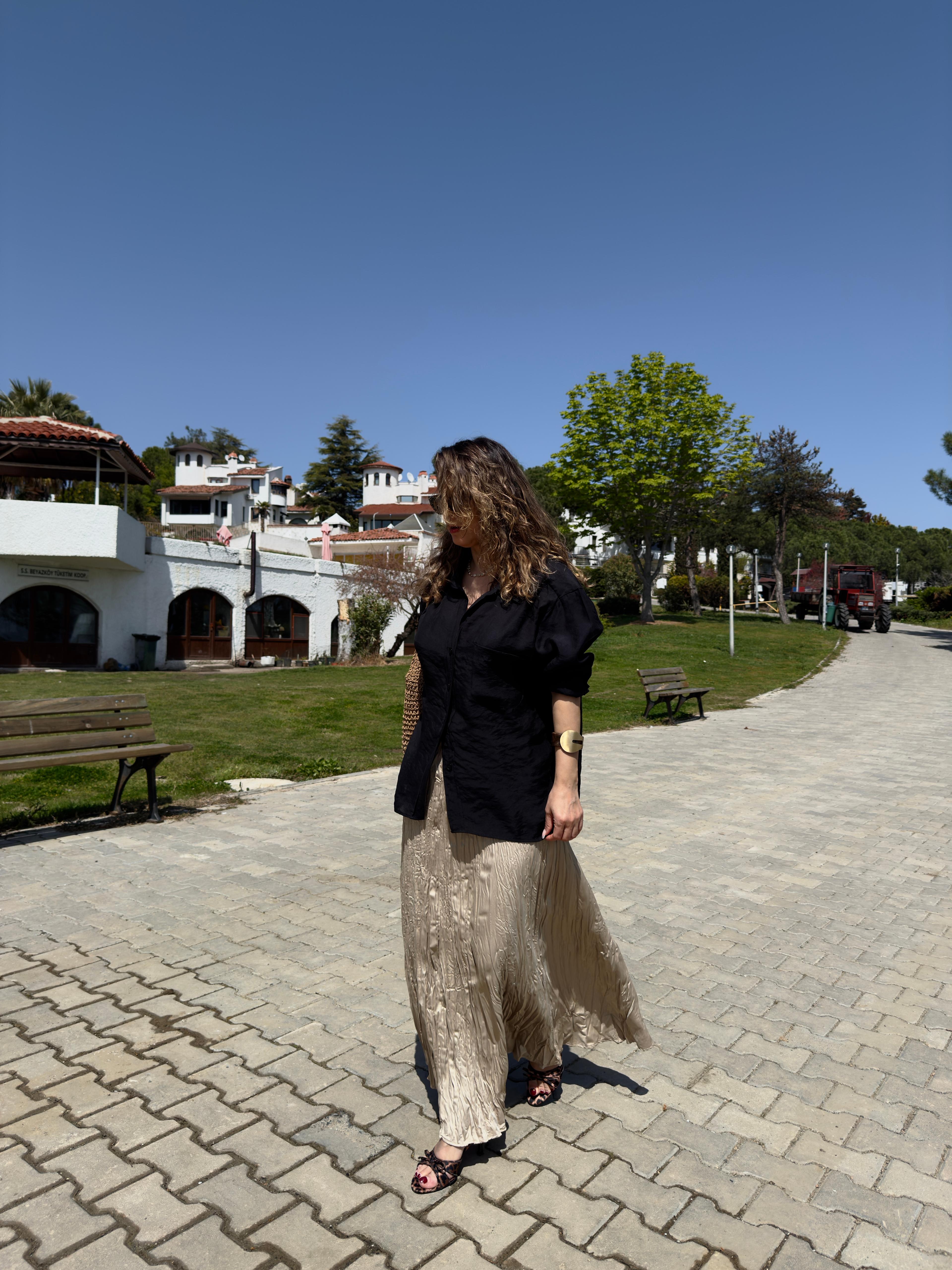 TENSEL OVERSİZE SİYAH GÖMLEK