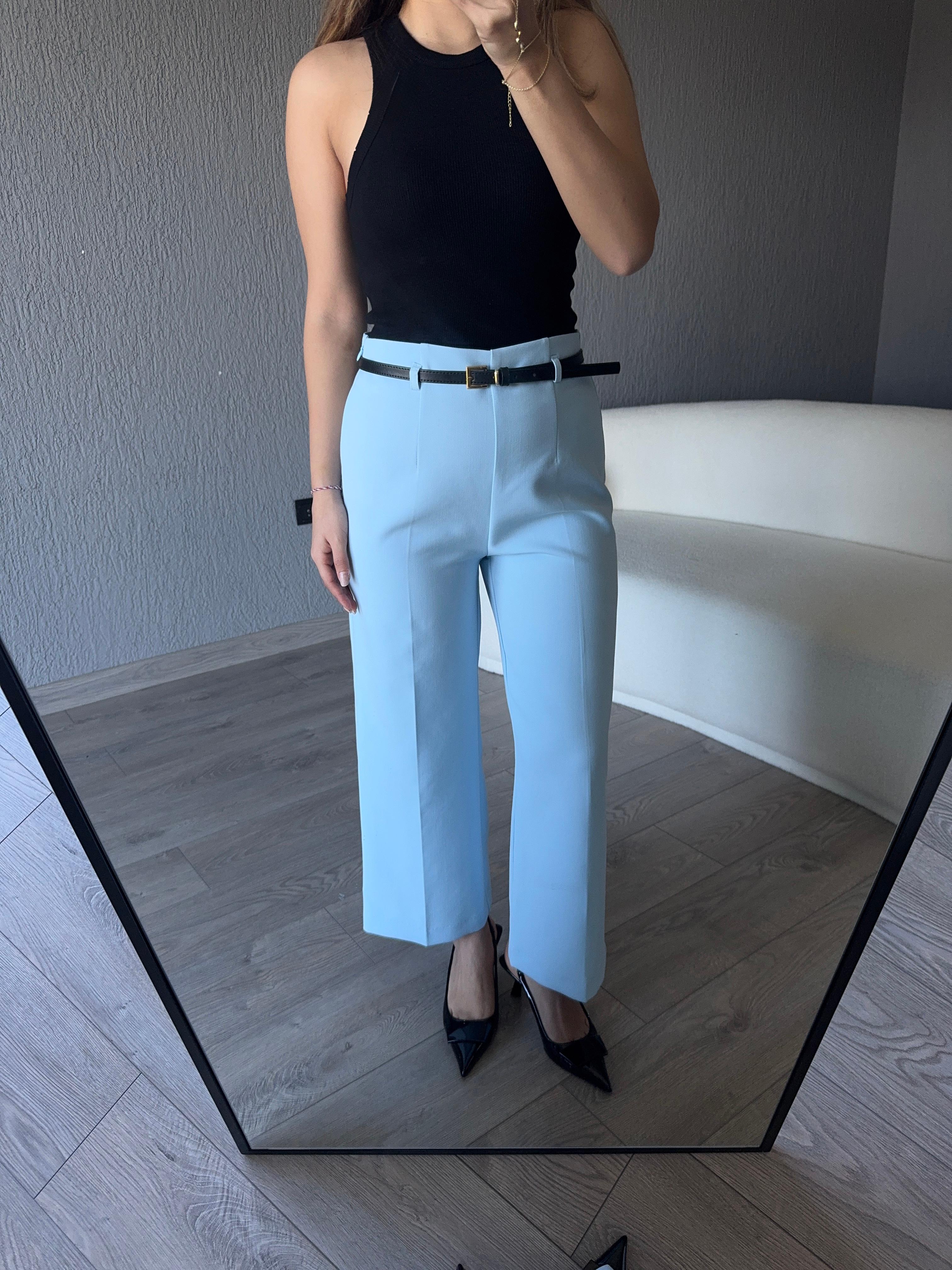 MAVİ KEMERLİ CULOTTE PANTOLON 