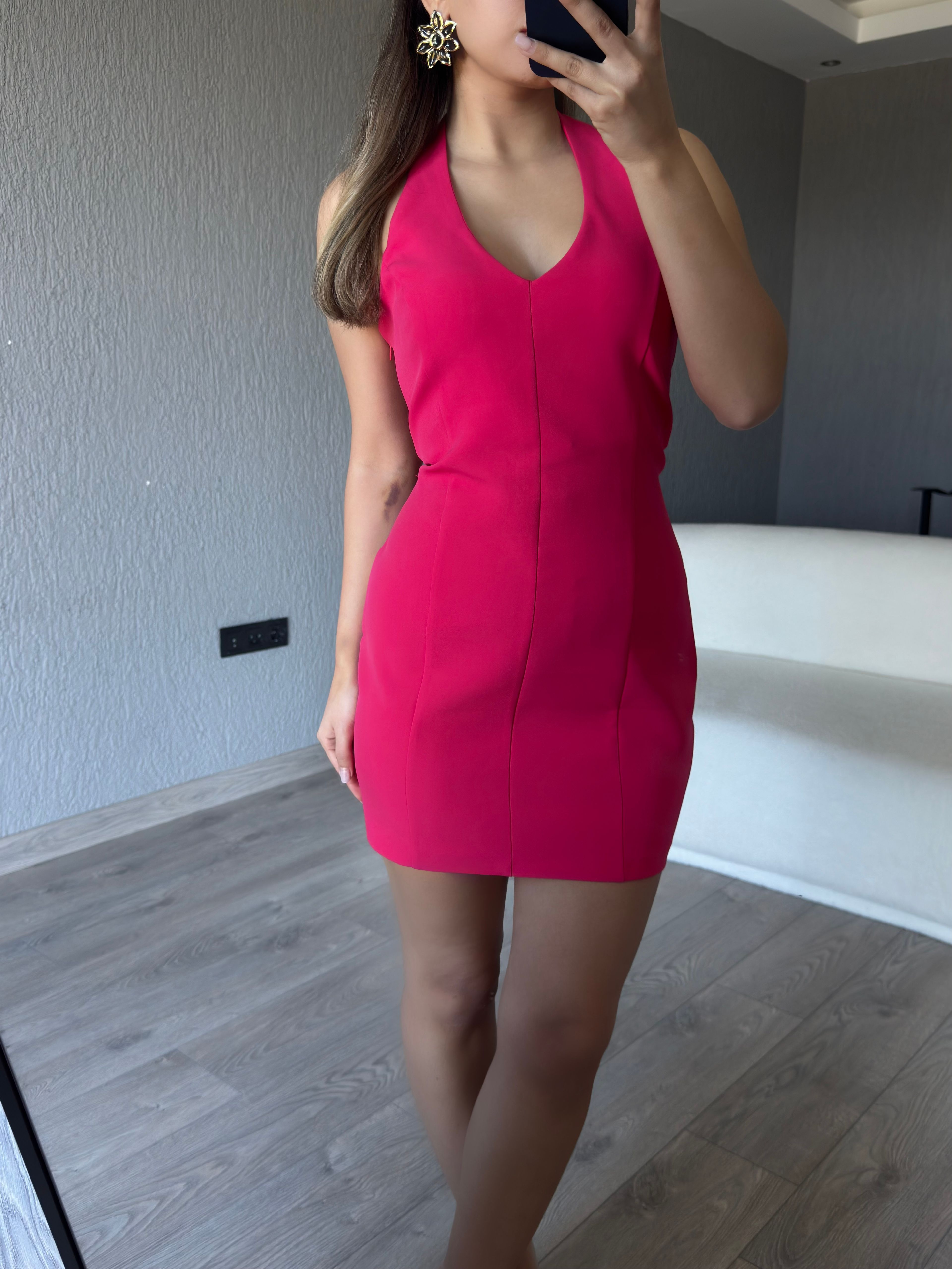 BOYUNDAN GEÇMELİ MİNİ JİLE ELBİSE