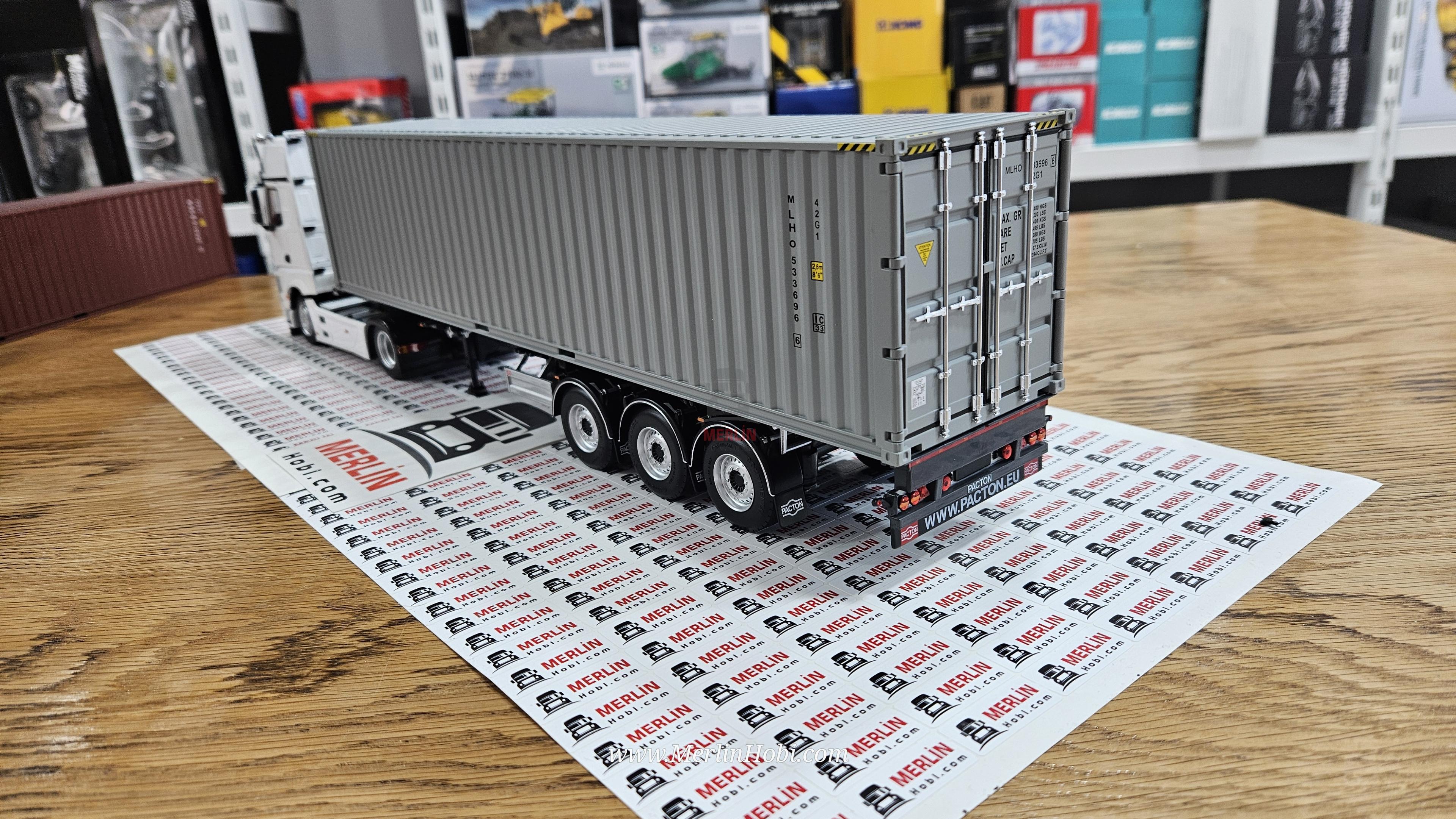 1/32 Marge Mercedes Actros 4x2 + 40ft Gri Konteyner Dorse
