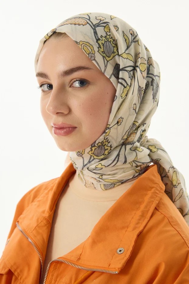 Votre Scarfs Nilova Desen Pamuklu Şal - Krem - Sarı