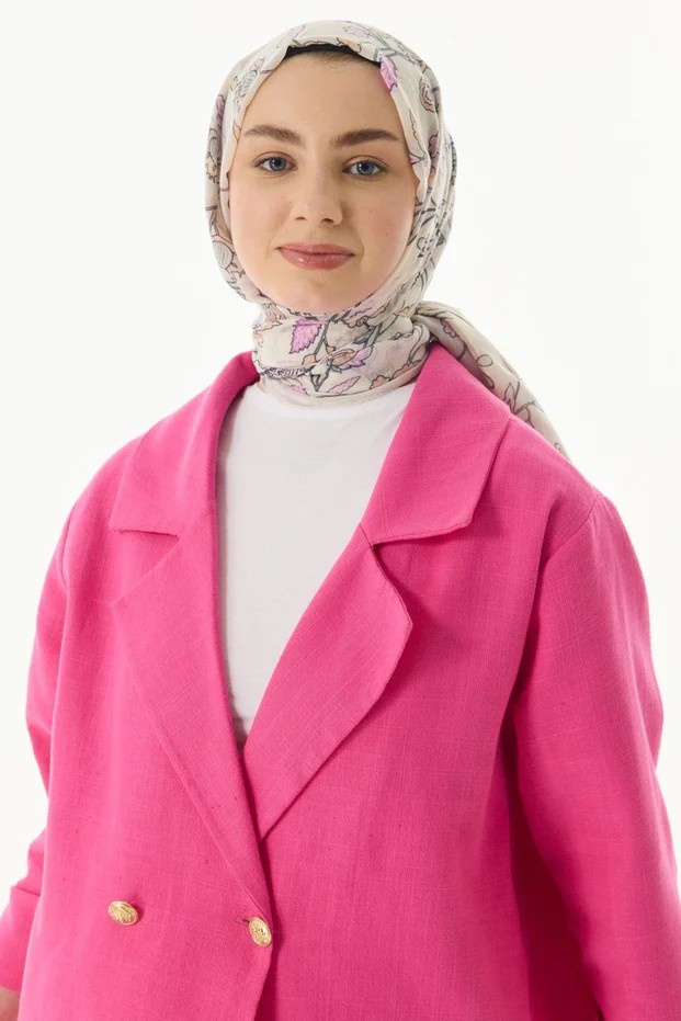 Votre Scarfs Nilova Desen Pamuklu Şal - Krem - Pembe