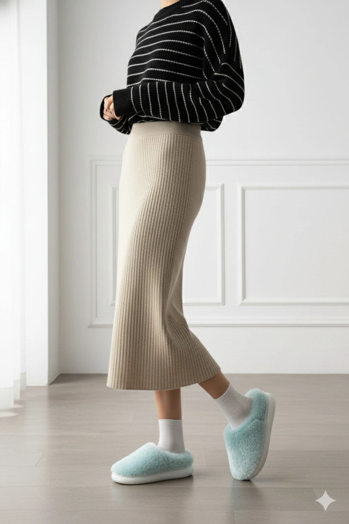 Kadın Kışlık Sıcak Tüy Detaylı Konforlu Kapalı Eva Taban Ev Pandufu Terliği