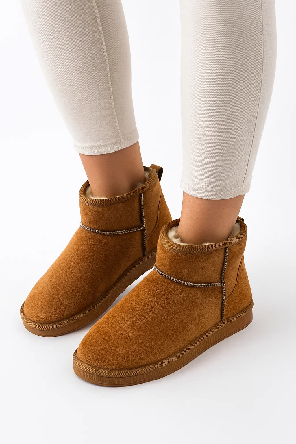  Kadın Süet Içi Kürklü Alçak Taban Bilekte Kısa Kadın Bot&bootie 