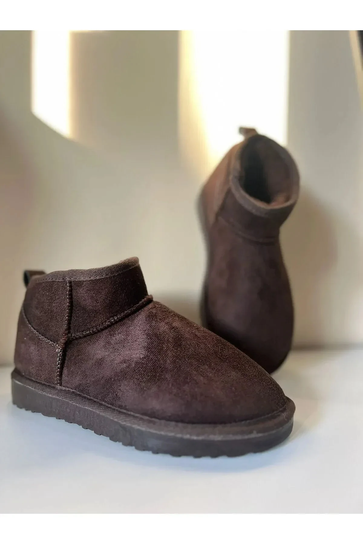 Kadın Süet Içi Kürklü Alçak Taban Bilekte Kısa Kadın Bot&bootie Acı Kahve