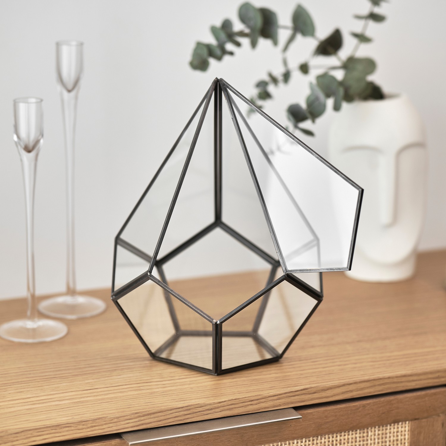 12x9x9 inch | Geometric Terrarium | Glass Dome | With Lid | Chocolate Box | Black